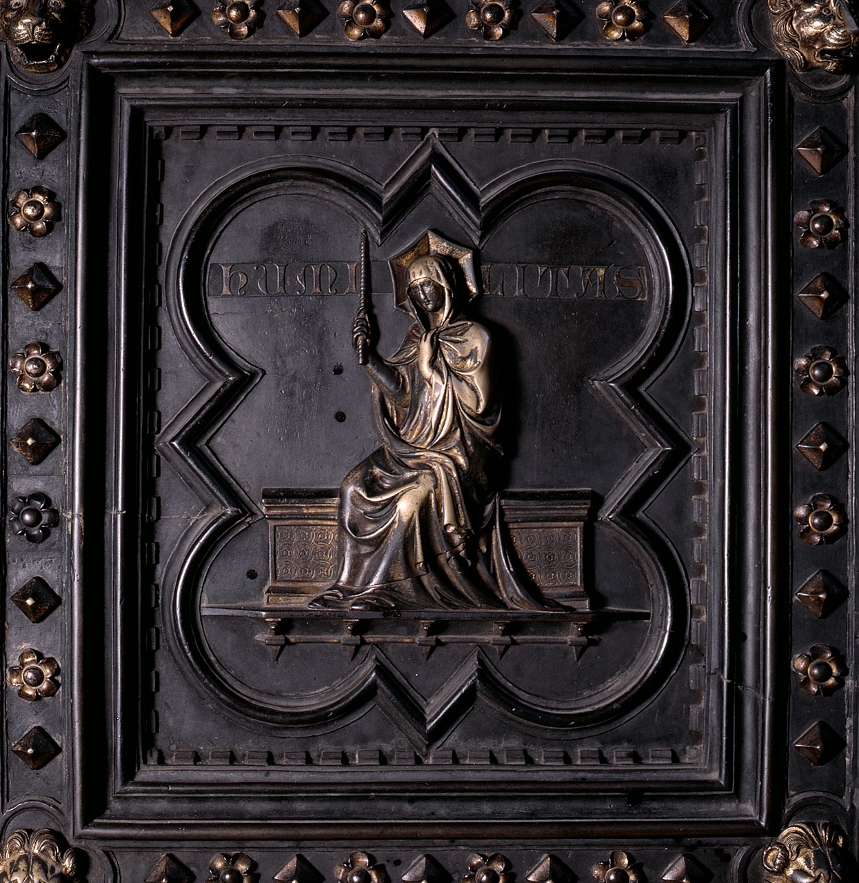 Umiltà (formella) di Andrea Pisano, Piero di Donato, Piero di Jacopo, Dini Lippo (sec. XIV)