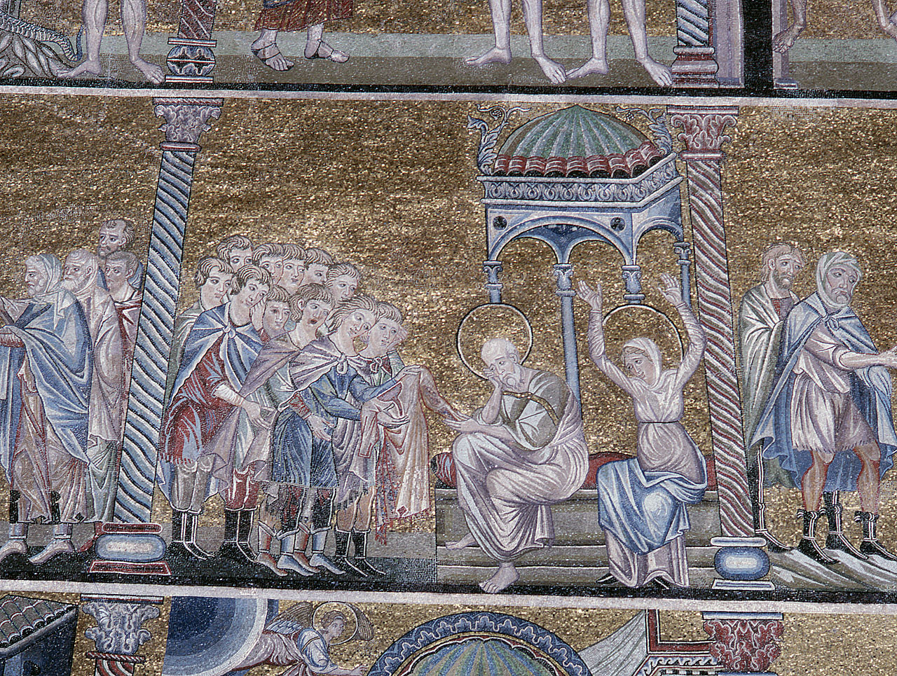 fratelli di Giuseppe mostrano a Giacobbe la veste insanguinata (decorazione musiva) di Maestro della Maddalena (attribuito) - bottega fiorentina (fine sec. XIII)