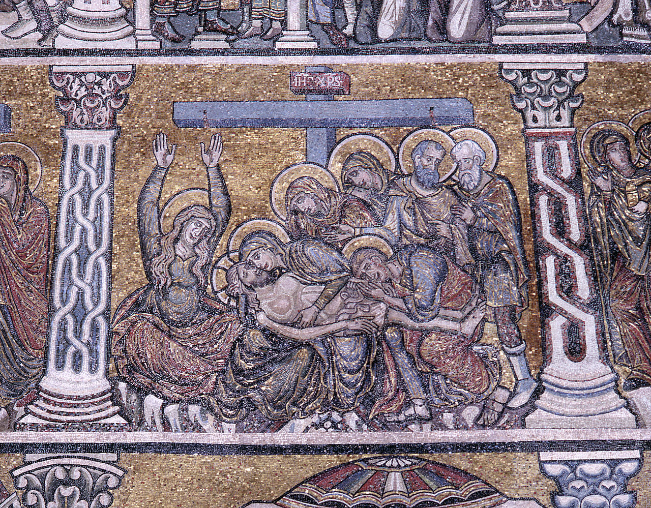 compianto sul Cristo morto (decorazione musiva) di Ultimo Maestro del Battistero (attribuito) (sec. XIII)