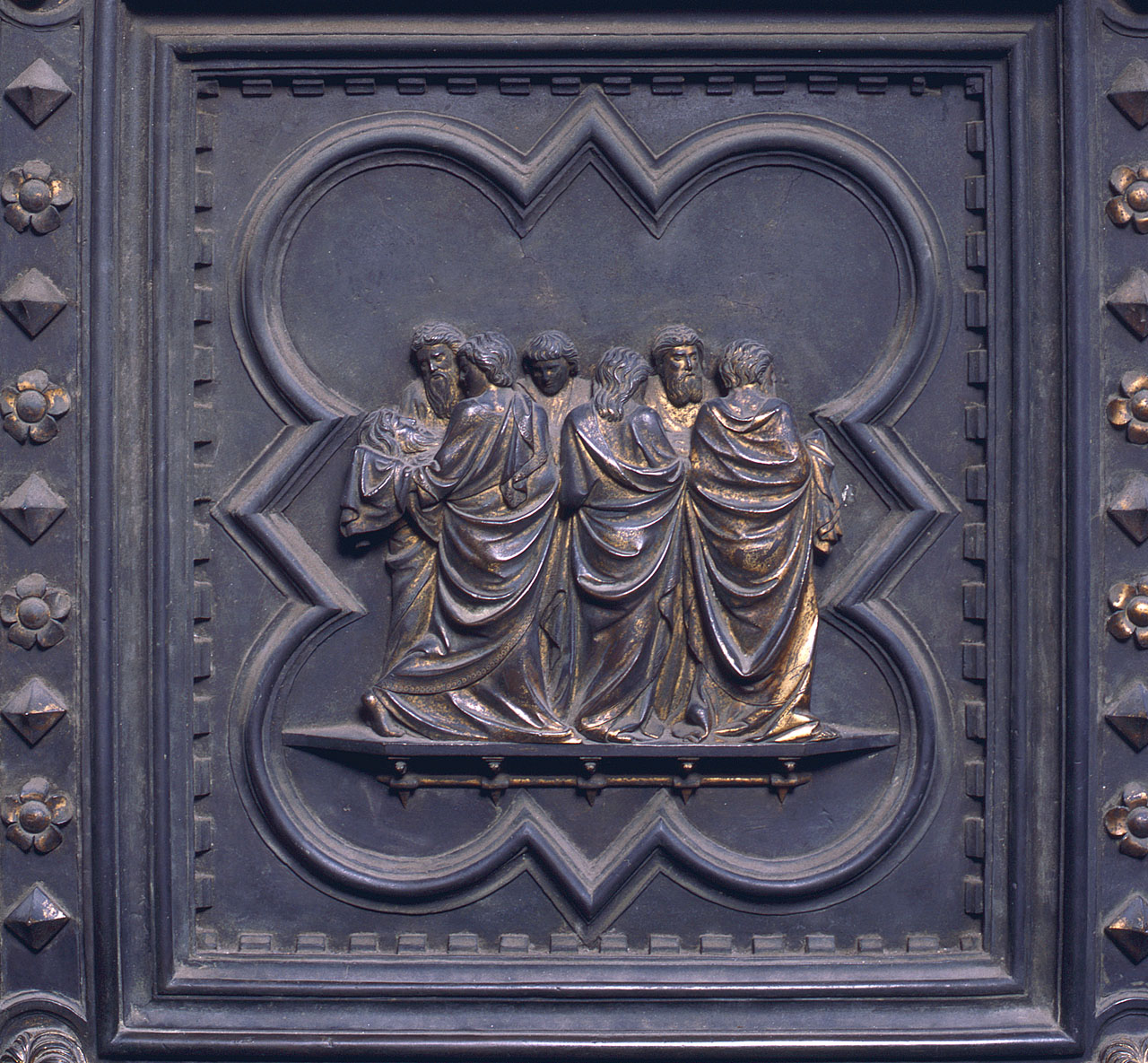 trasporto del corpo di San Giovanni Battista (formella) di Andrea Pisano, Piero di Donato, Piero di Jacopo, Dini Lippo (sec. XIV)