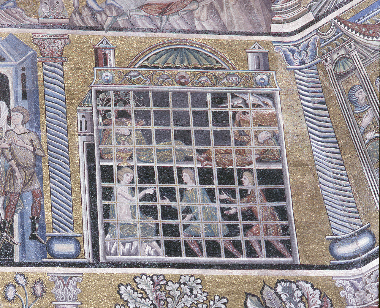 Giuseppe in carcere interpreta i sogni del coppiere e del panettiere (decorazione musiva) di Maestro della Maddalena (cerchia) (fine sec. XIII)
