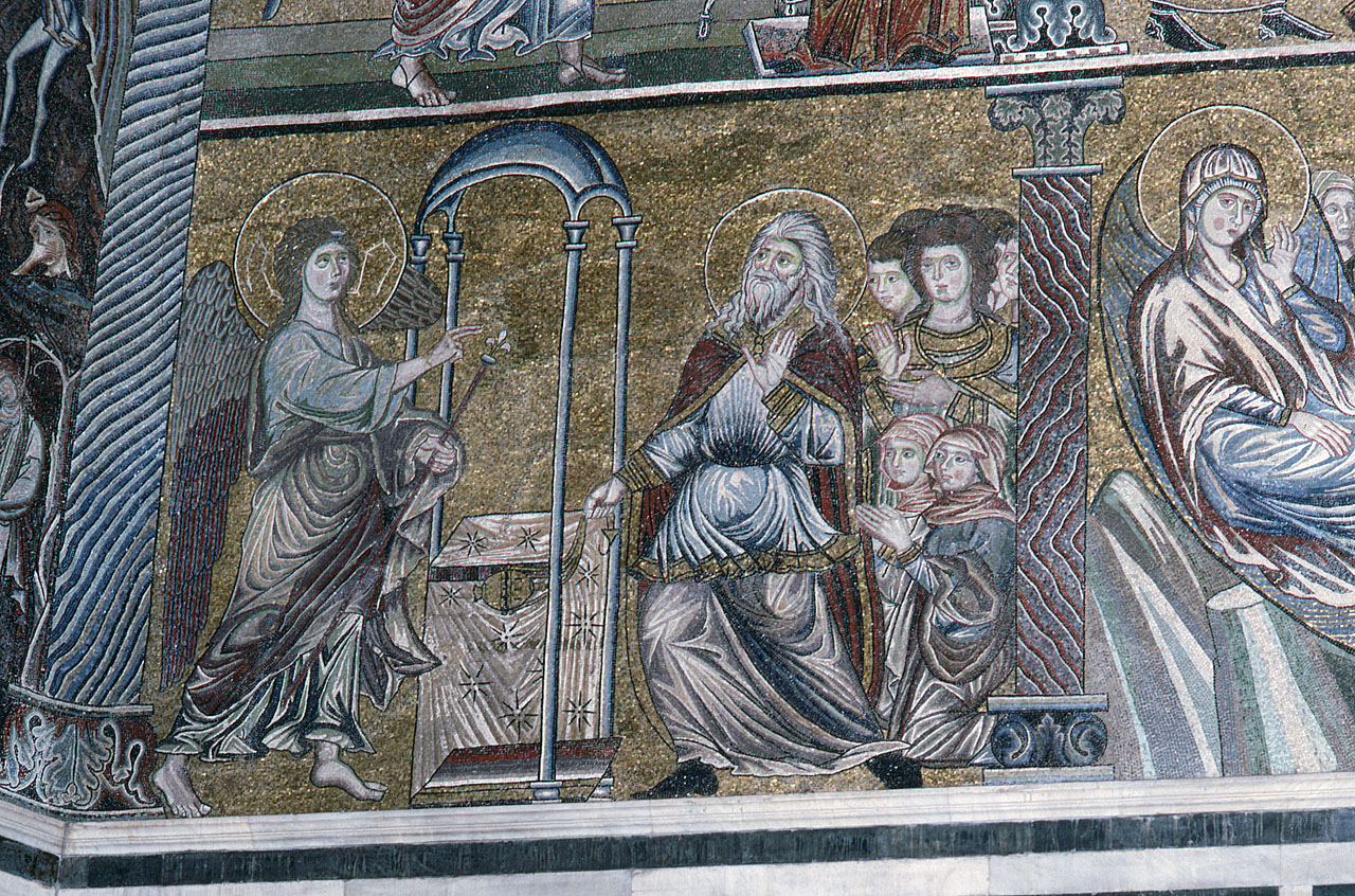 annuncio della nascita di San Giovanni Battista a Zaccaria (decorazione musiva) di Cenni di Pepo detto Cimabue (cerchia) - bottega fiorentina (sec. XIII)