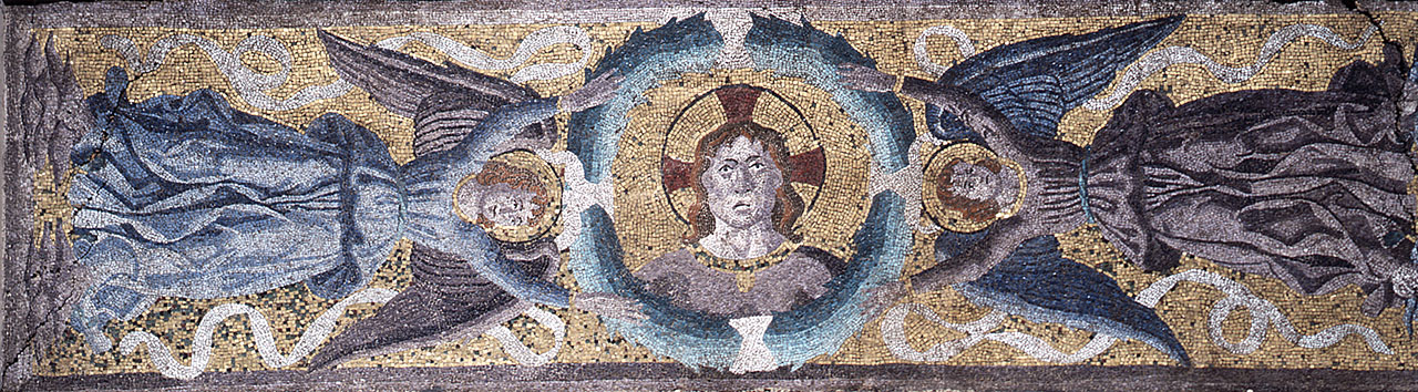 clipeo con testa di Cristo sorretto da angeli (decorazione musiva) di Baldovinetti Alessio (sec. XV)