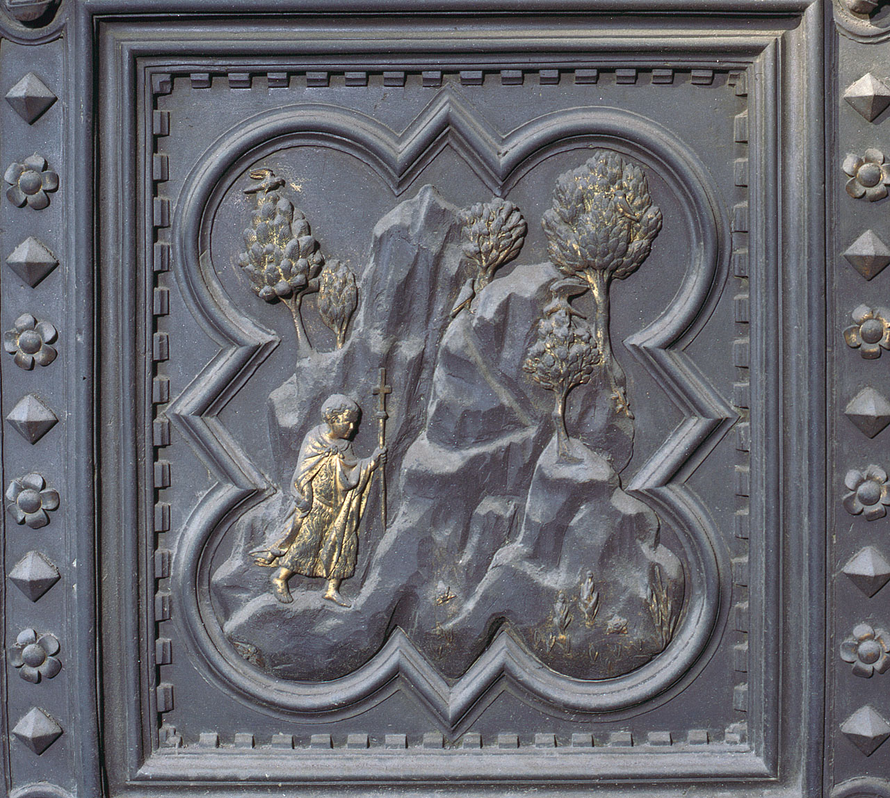 San Giovanni Battista nel deserto (formella) di Andrea Pisano, Piero di Donato, Piero di Jacopo, Dini Lippo (sec. XIV)