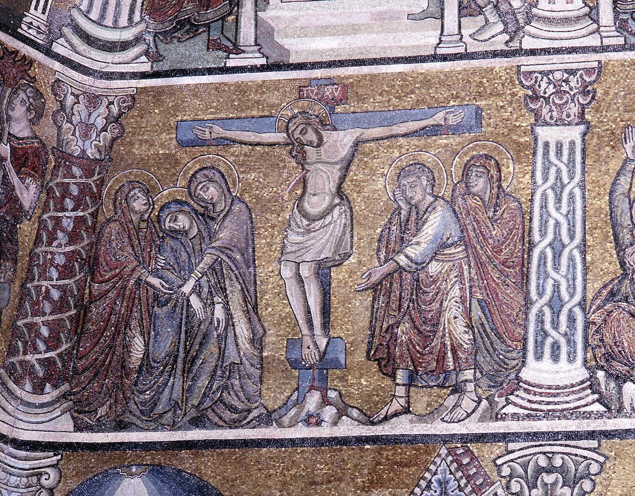 crocifissione di Cristo (decorazione musiva) di Ultimo Maestro del Battistero (attribuito) (sec. XIII)