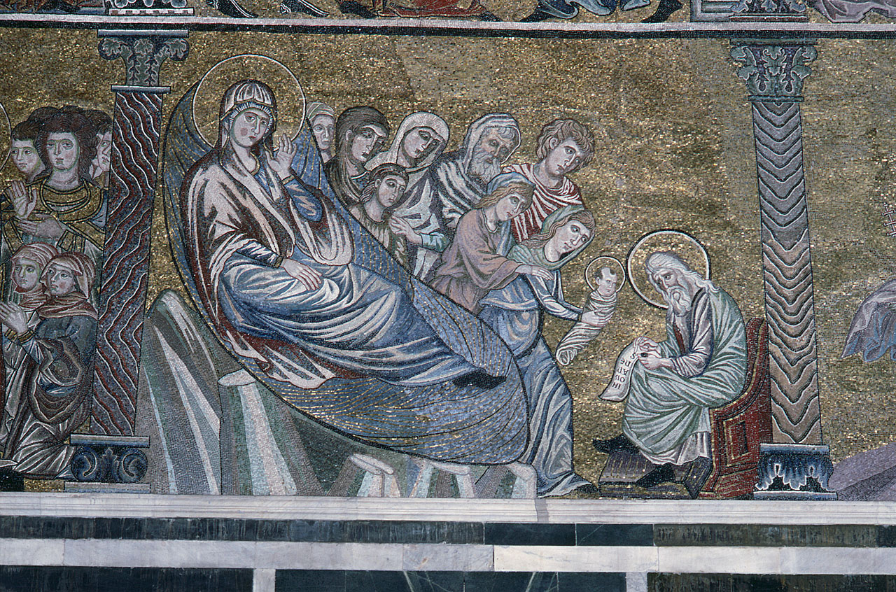 nascita di San Giovanni Battista e imposizione del nome (decorazione musiva) di Cenni di Pepo detto Cimabue (attribuito) - bottega fiorentina (sec. XIII)