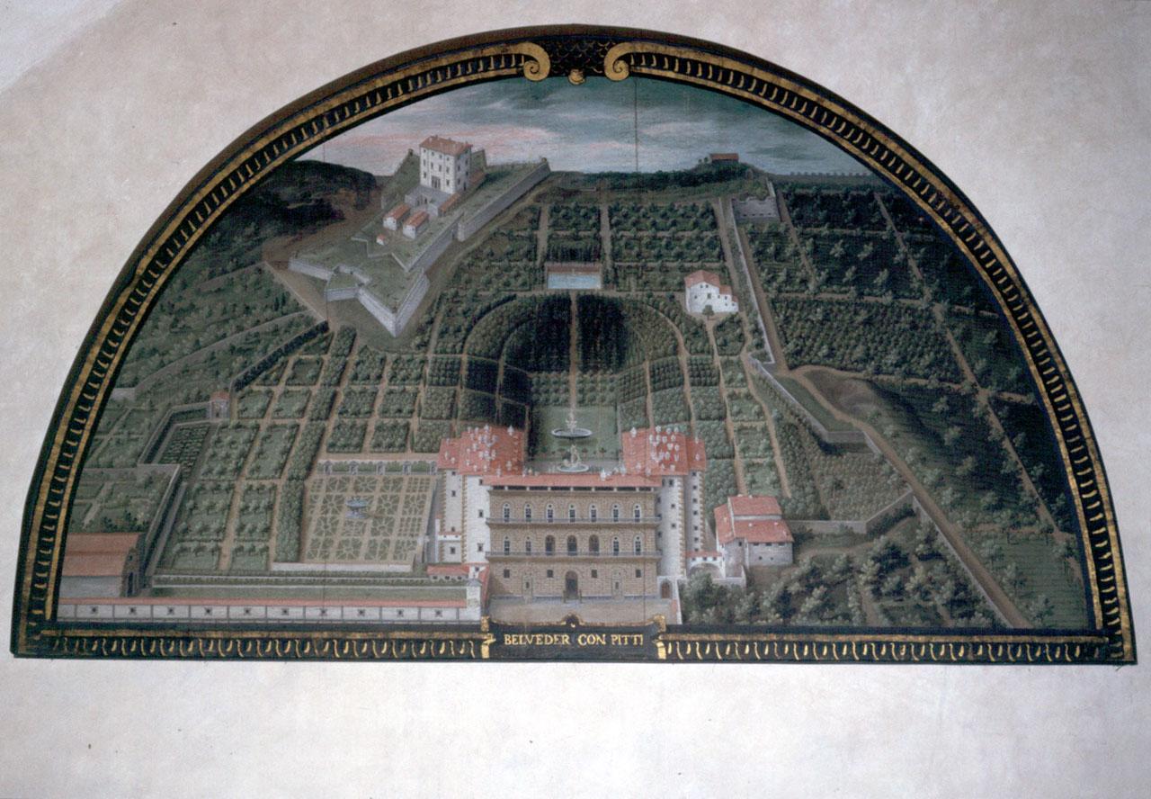 veduta di Palazzo Pitti e del Forte di Belvedere a Firenze (dipinto) di Utens Giusto (sec. XVI)