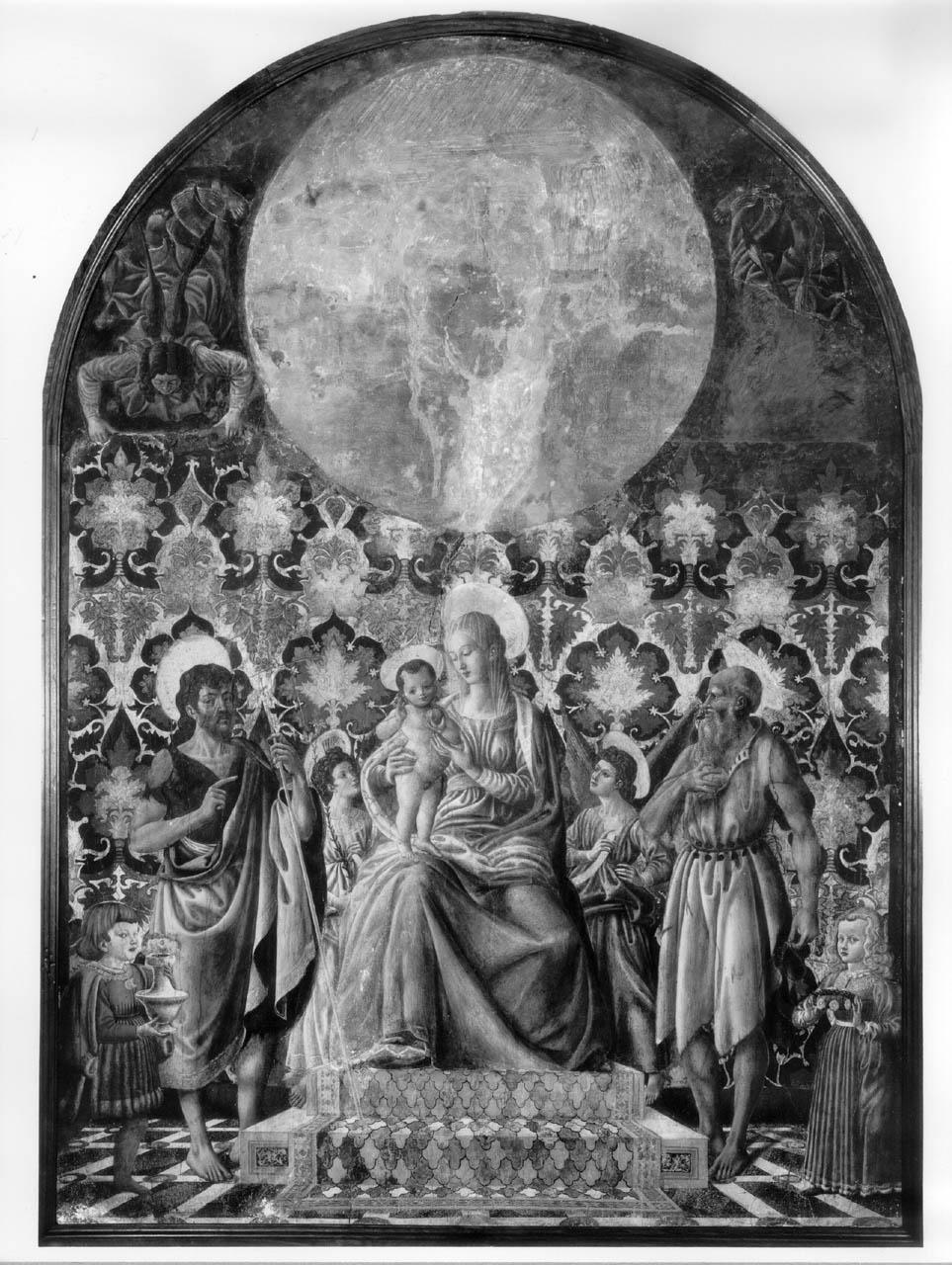 Madonna con Bambino in trono tra San Giovanni Battista, San Girolamo, due fanciulli e angeli (dipinto) di Andrea del Castagno (bottega) (sec. XV)