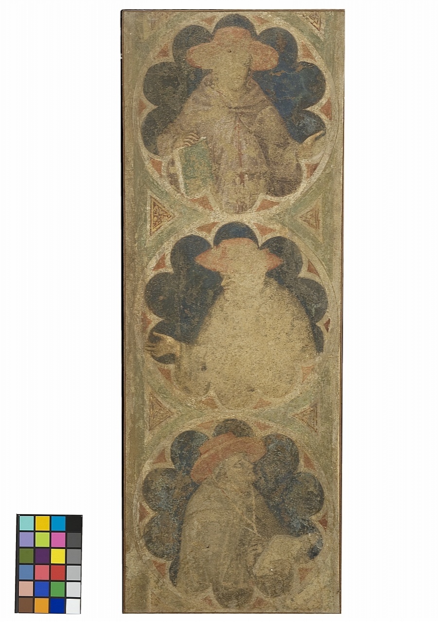busto di tre Santi cardinali (dipinto murale staccato) - ambito fiorentino (sec. XIV)
