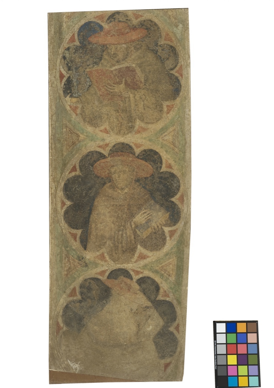 busto di tre Santi cardinali (dipinto murale staccato) - ambito fiorentino (sec. XIV)