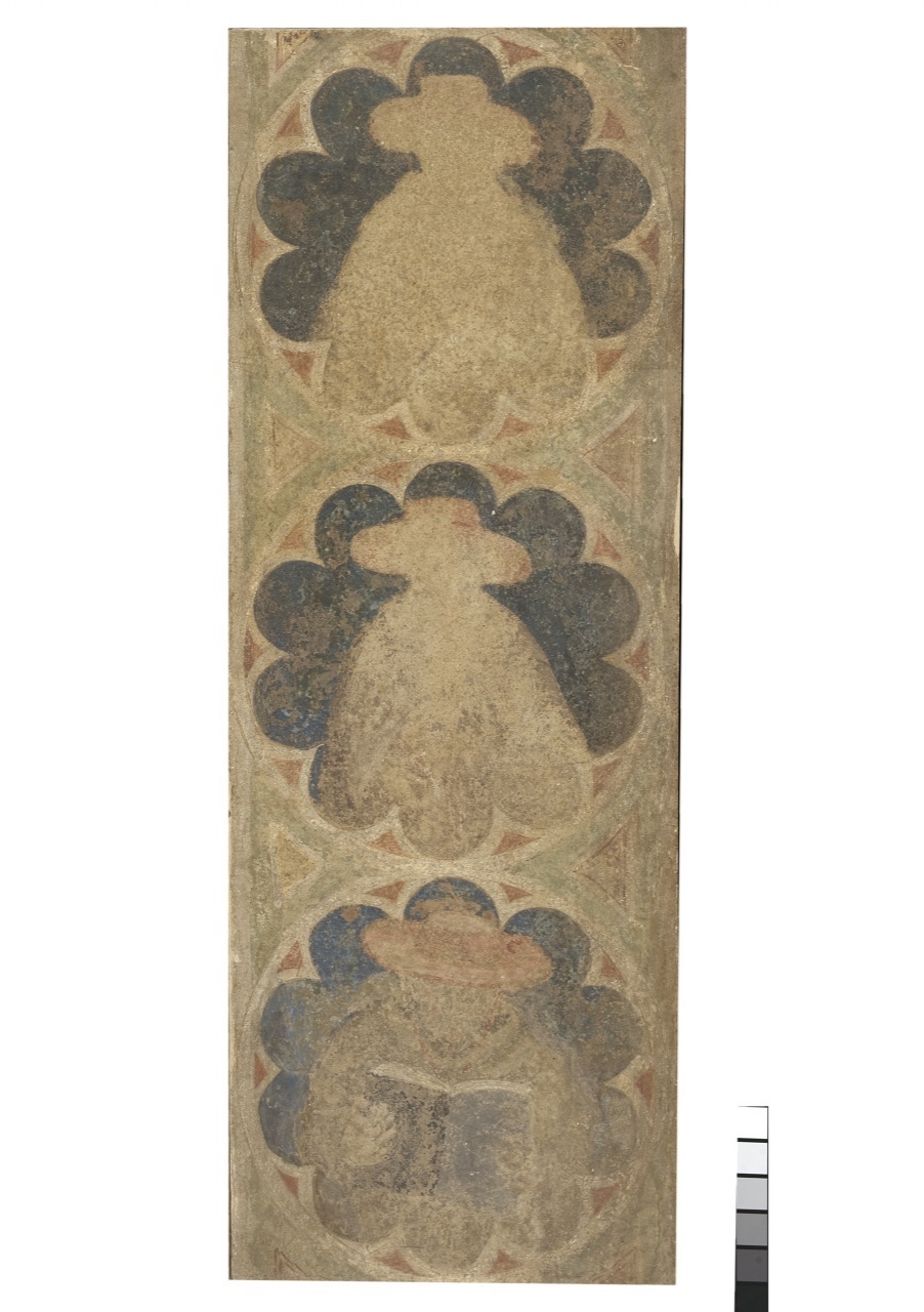 busto di tre Santi cardinali (dipinto murale staccato) - ambito fiorentino (sec. XIV)