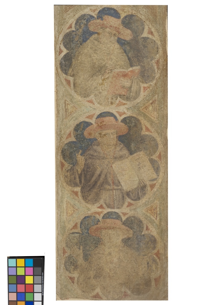busto di tre Santi cardinali (dipinto murale staccato) - ambito fiorentino (sec. XIV)