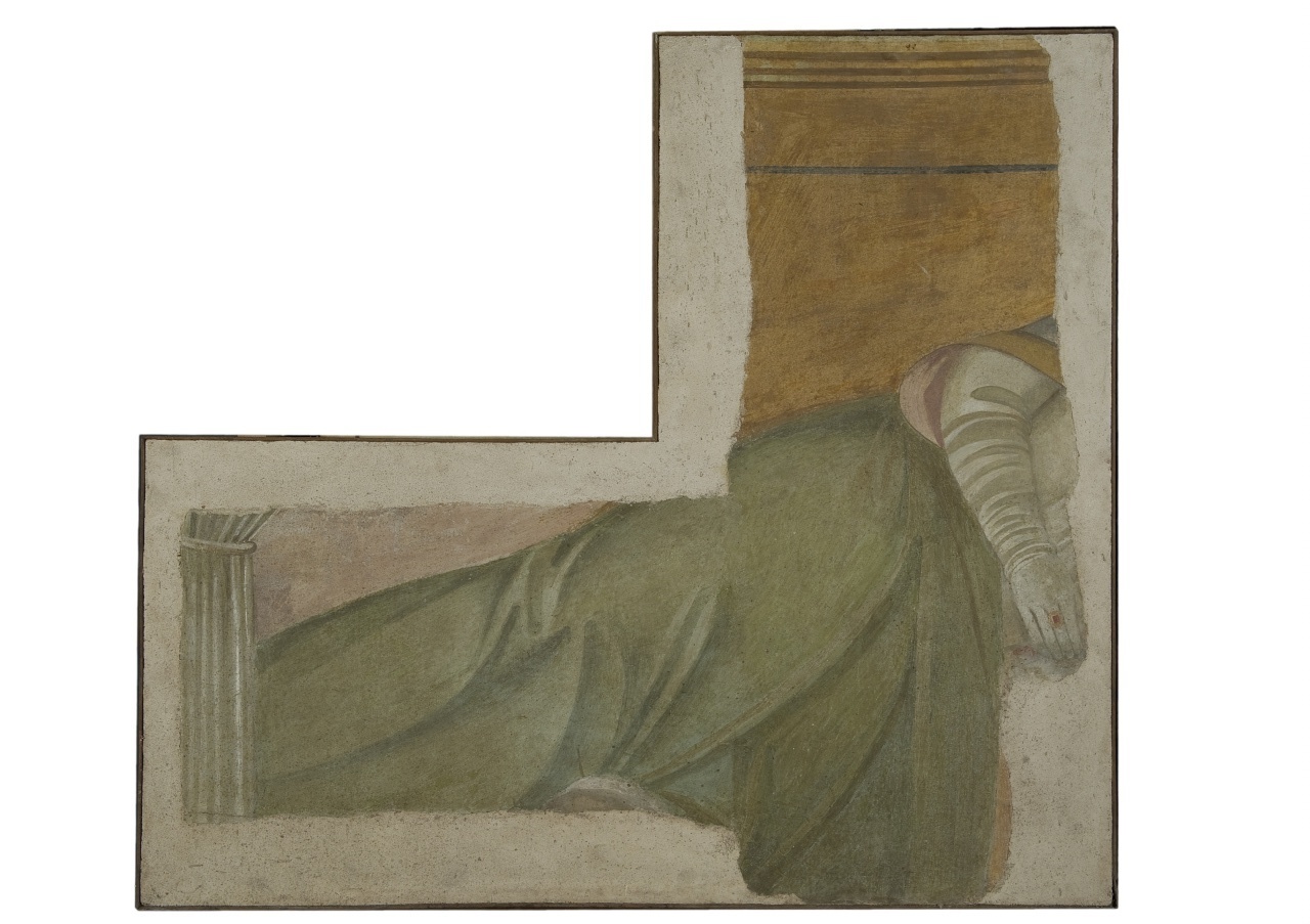 particolare del braccio del Vescovo Guido dormiente (dipinto murale staccato, frammento) di Bianchi Gaetano (sec. XIX)