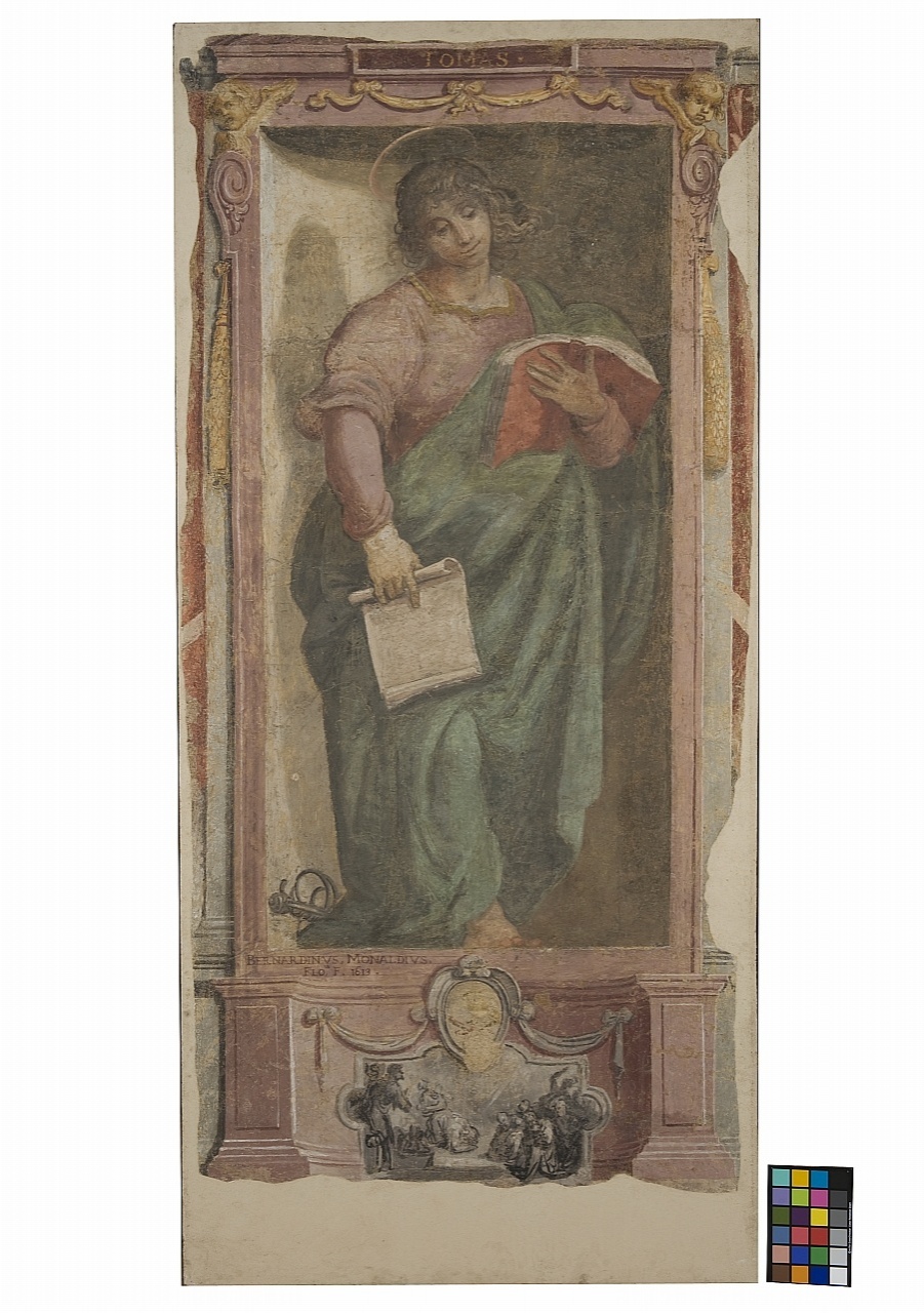 San Tommaso apostolo (dipinto murale staccato) di Monaldi Bernardino (sec. XVII)