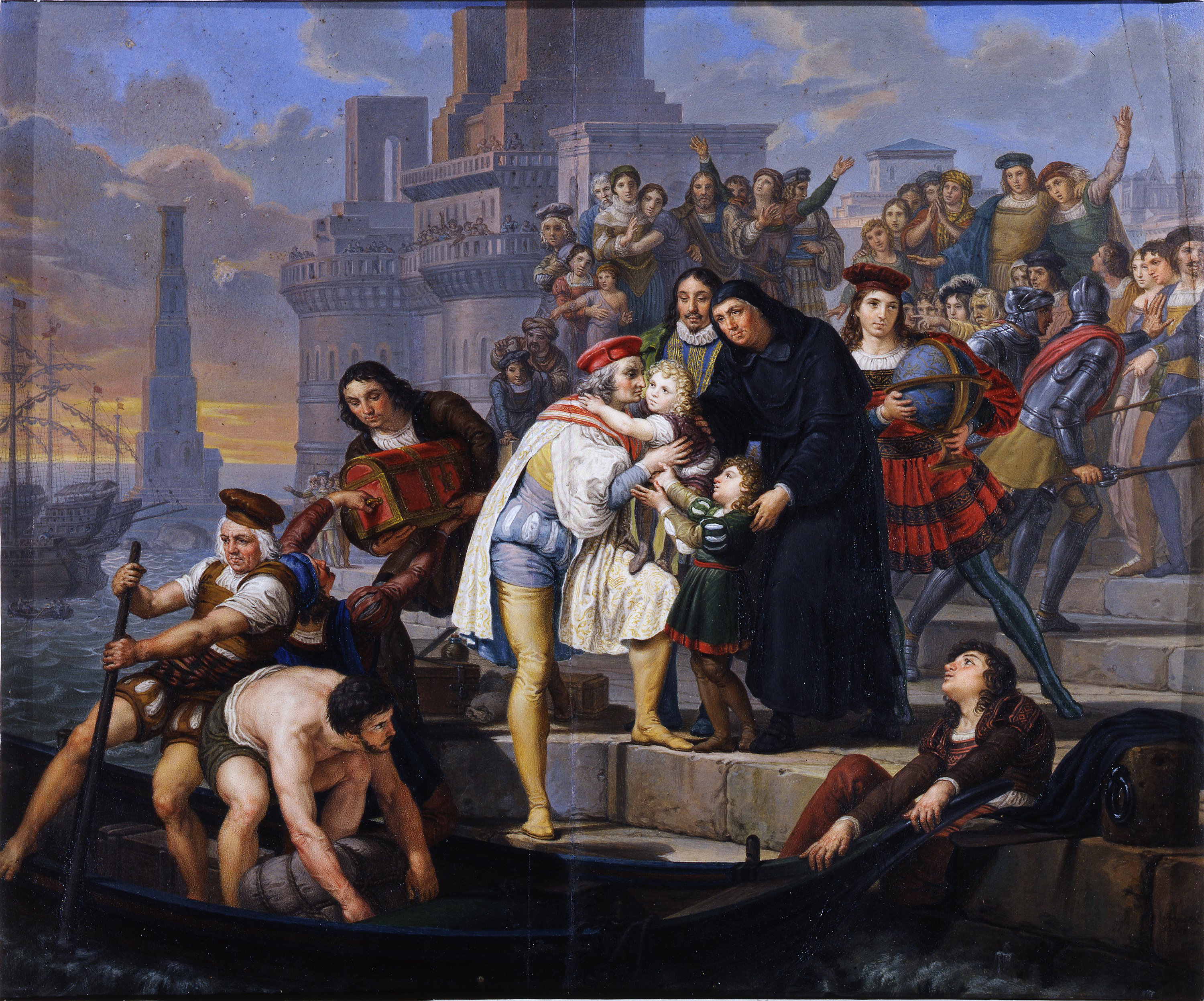imbarco di Cristoforo Colombo (dipinto) di Bagatti Valsecchi Pietro (sec. XIX)