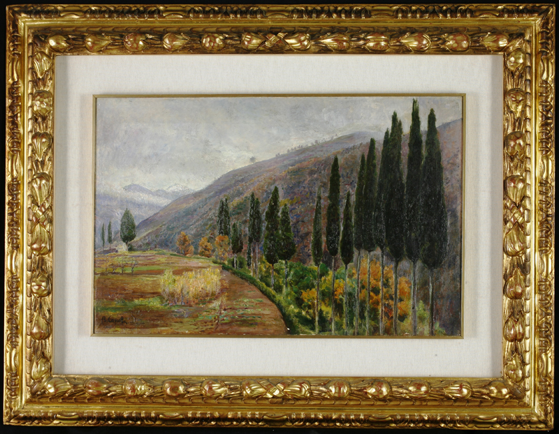 Paesaggio con filare di cipressi, Paesaggio con filare di cipressi (dipinto, opera isolata) di Cascella Basilio (fine/ metà XIX-XX)