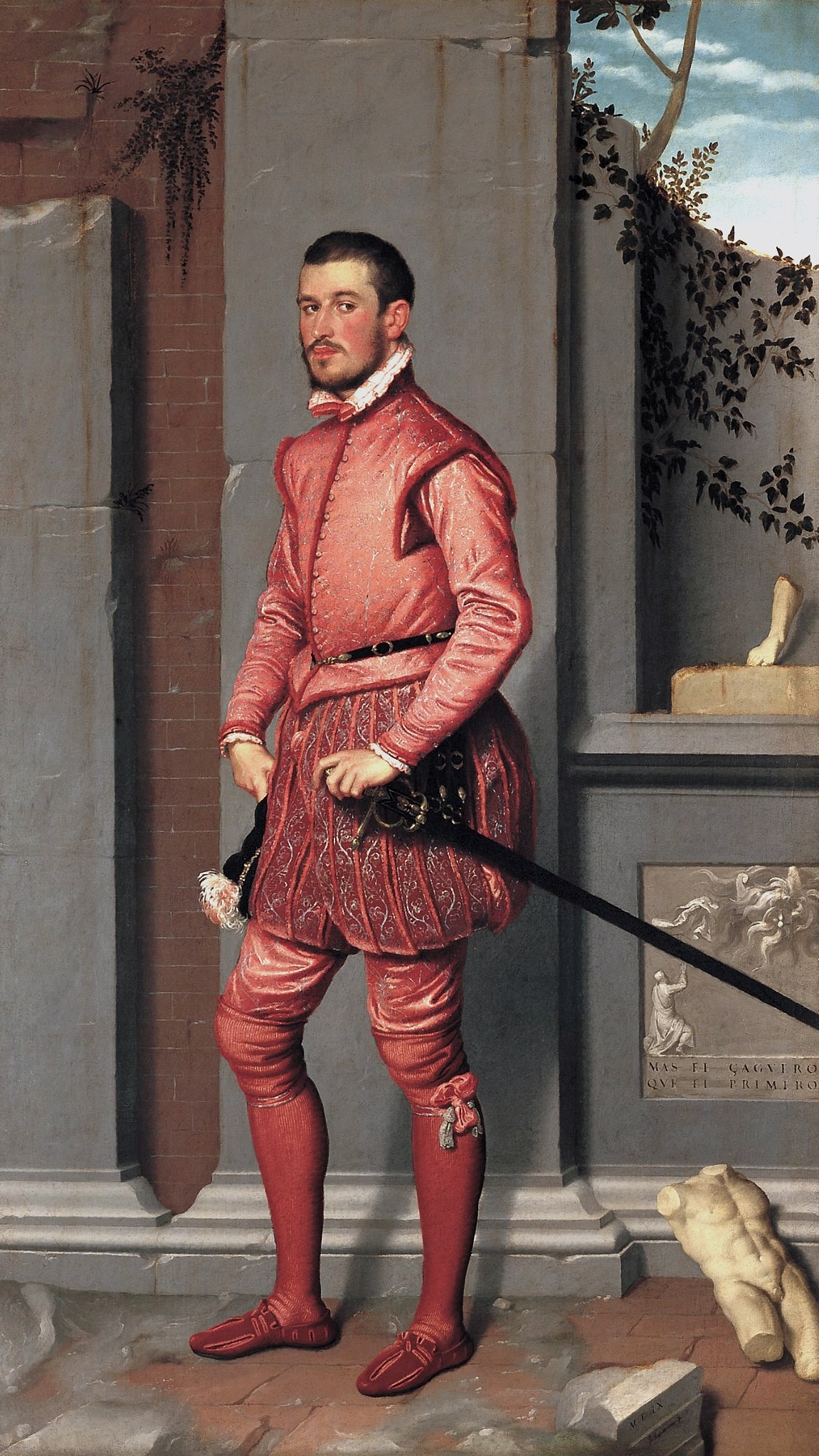 Il Cavaliere in rosa, Ritratto di Giovan (Gian) Gerolamo Grumelli (dipinto, opera isolata) di Moroni Giovan Battista (sec. XVI)