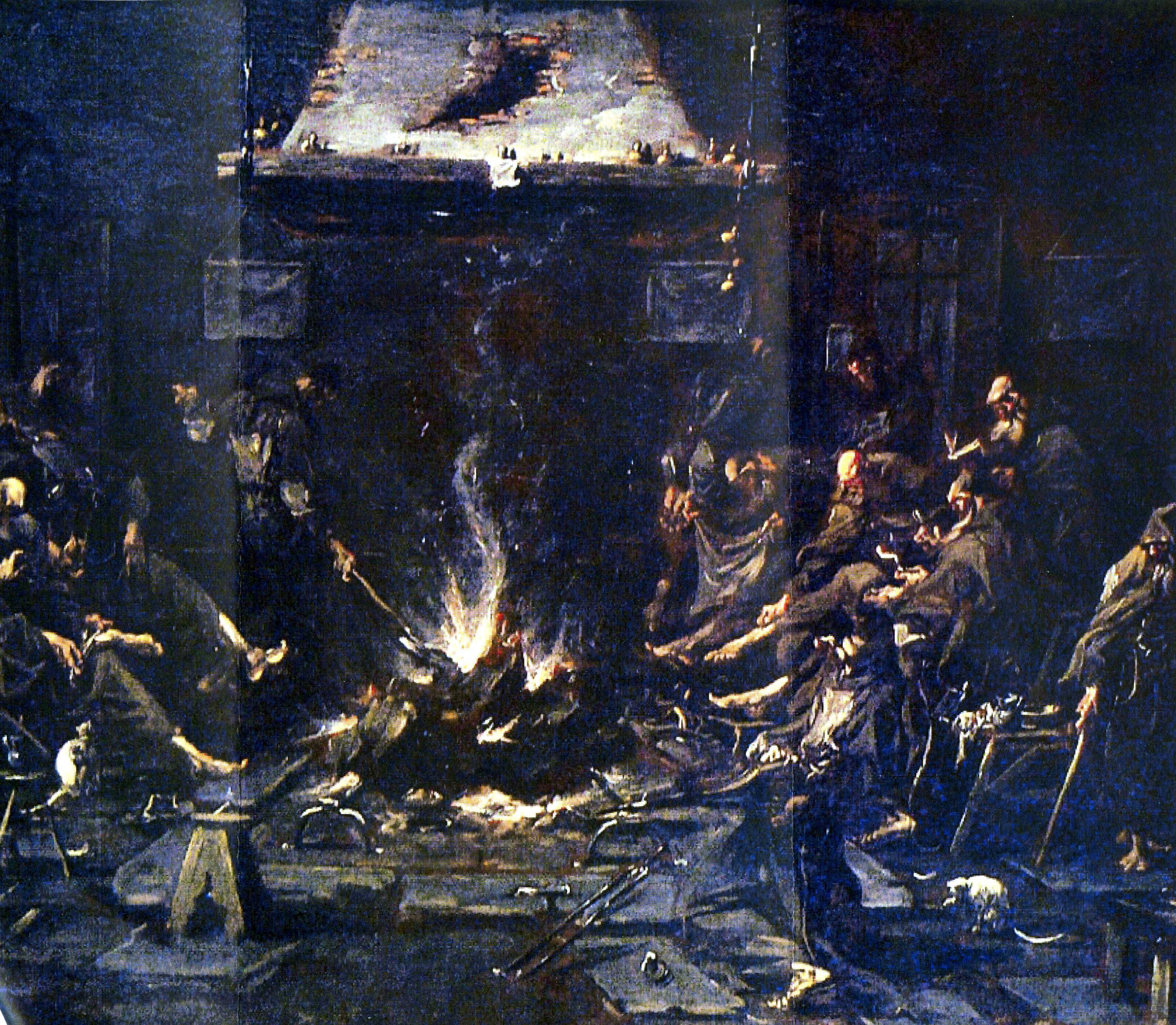 Lo scaldatoio dei frati, Frati che si scaldano al fuoco (dipinto, opera isolata) di Magnasco, Alessandro (primo quarto XVIII)