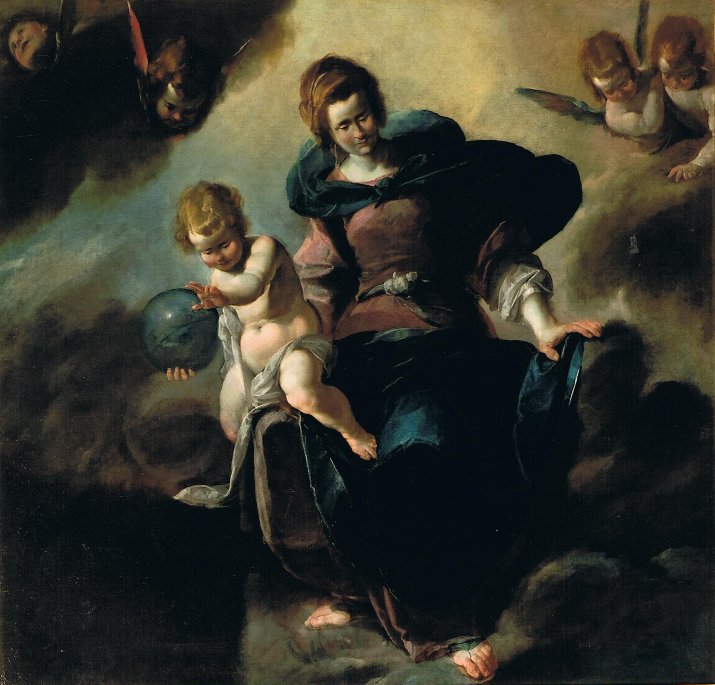 Madonna con il Bambino benedicente, Madonna con Bambino sulle nuvole (dipinto, opera isolata) di Assereto, Gioacchino (secondo quarto XVII)