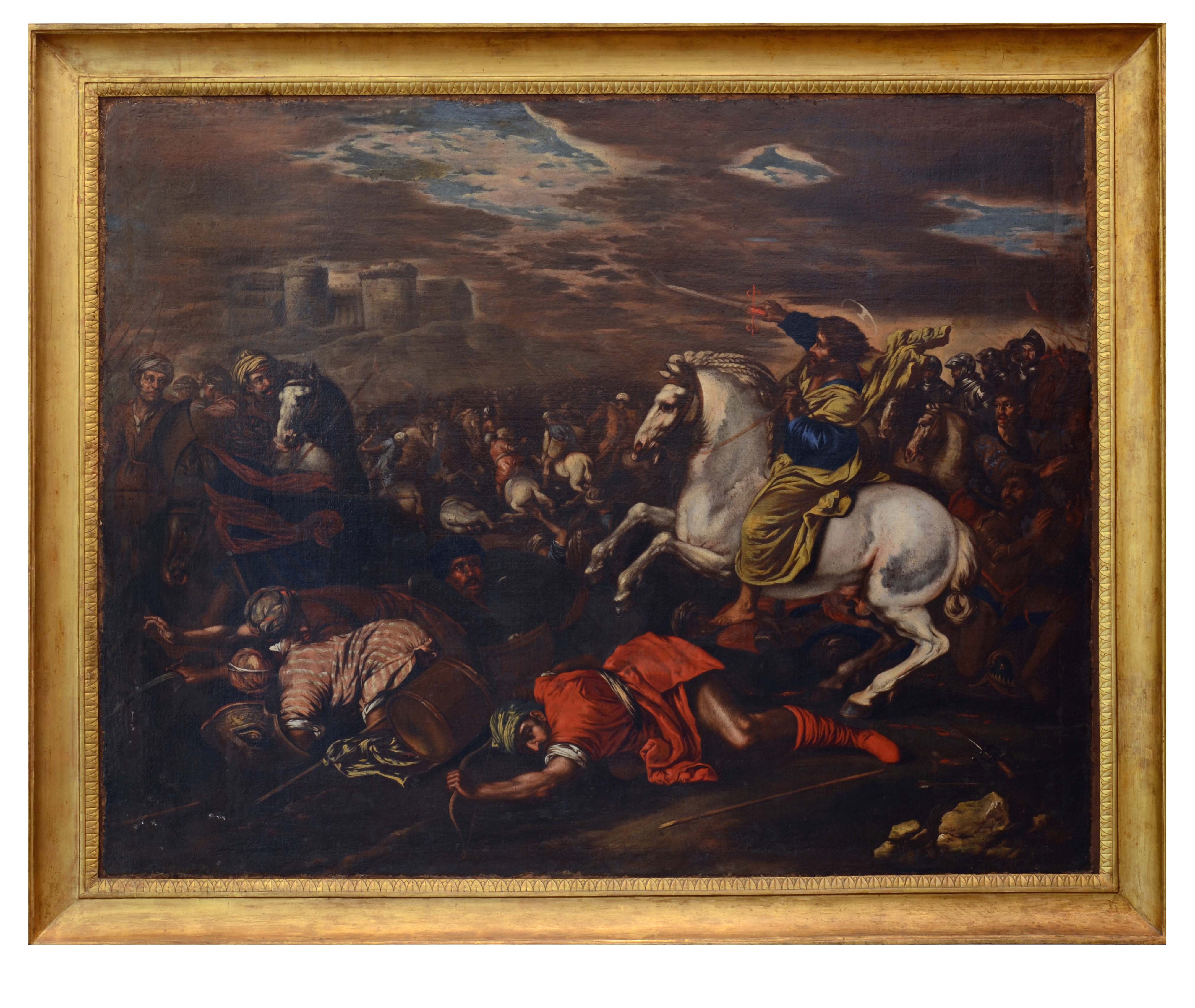 apparizione di San Giacomo nella battaglia contro i Mori (dipinto) di Andrea de Lione (attribuito) - ambito napoletano (prima metà XVII)