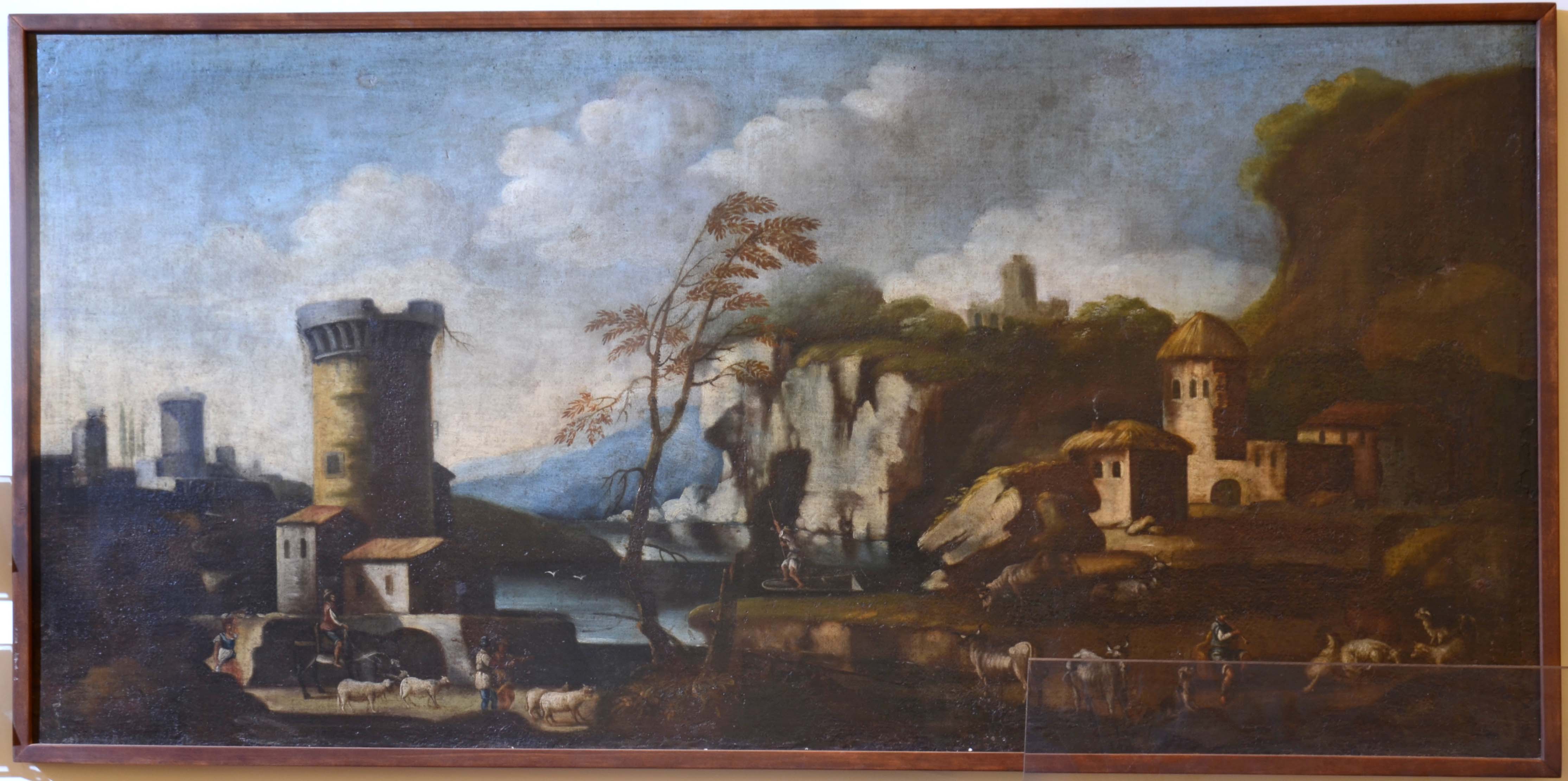 paesaggio con torrione (dipinto) di ignoto pittore meridionale (bottega) - ambito napoletano (prima metà XVIII)