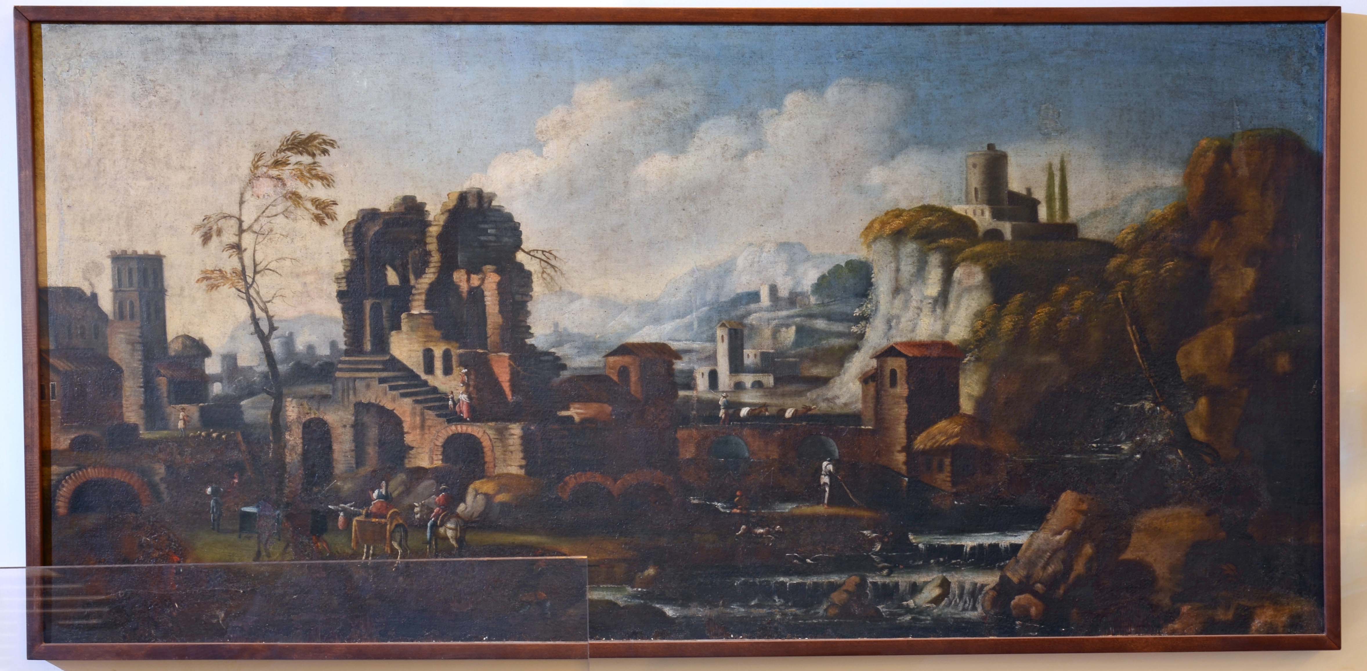 veduta con torrione, veduta con torrione (dipinto) di ignoto pittore meridionale (scuola) - ambito napoletano (prima metà XVIII)