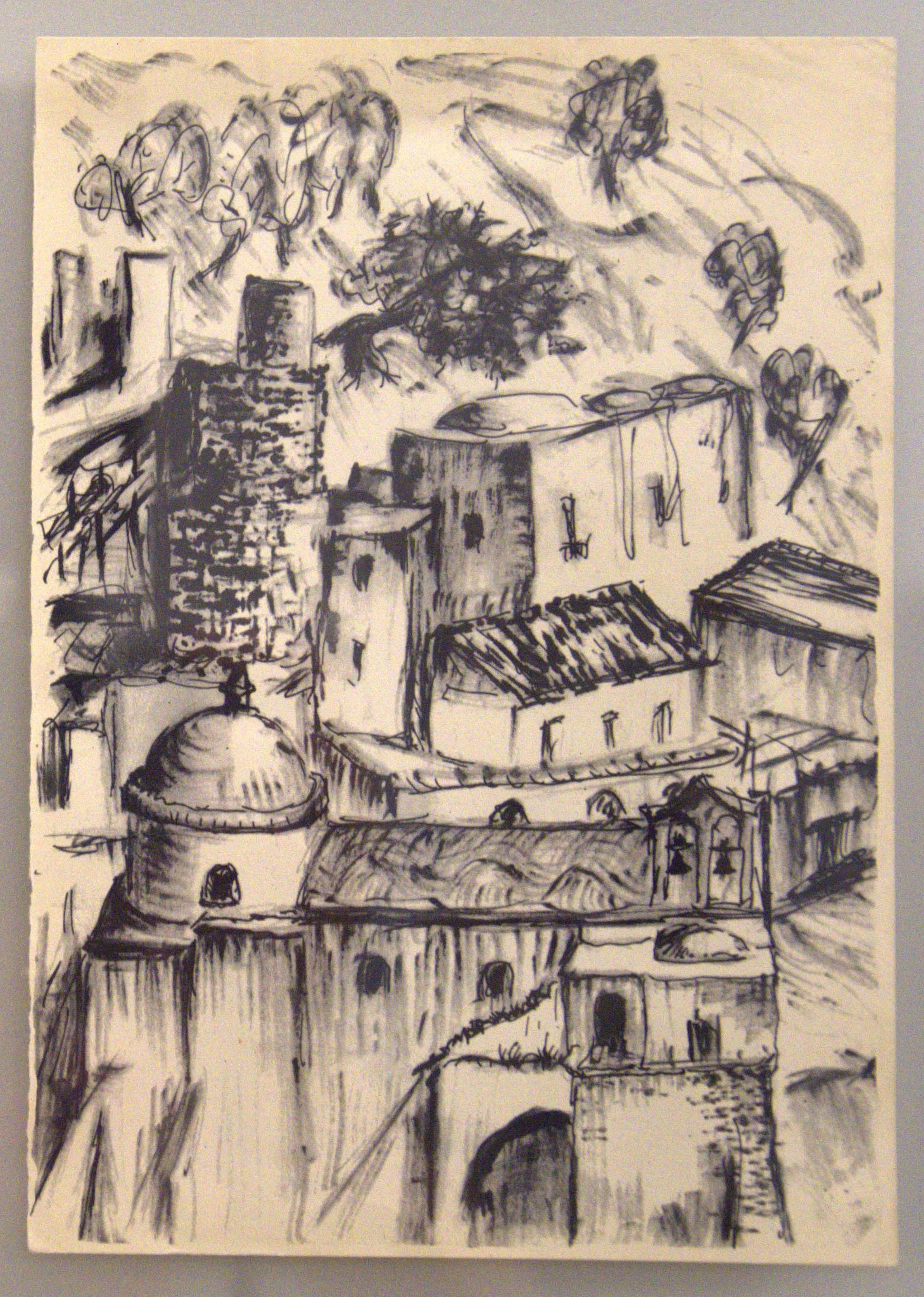 la chiesa del Rosario a Positano, la chiesa del Rosario a Positano (dipinto) di Stefan Andres - ambito amalfitano (seconda metà XX)