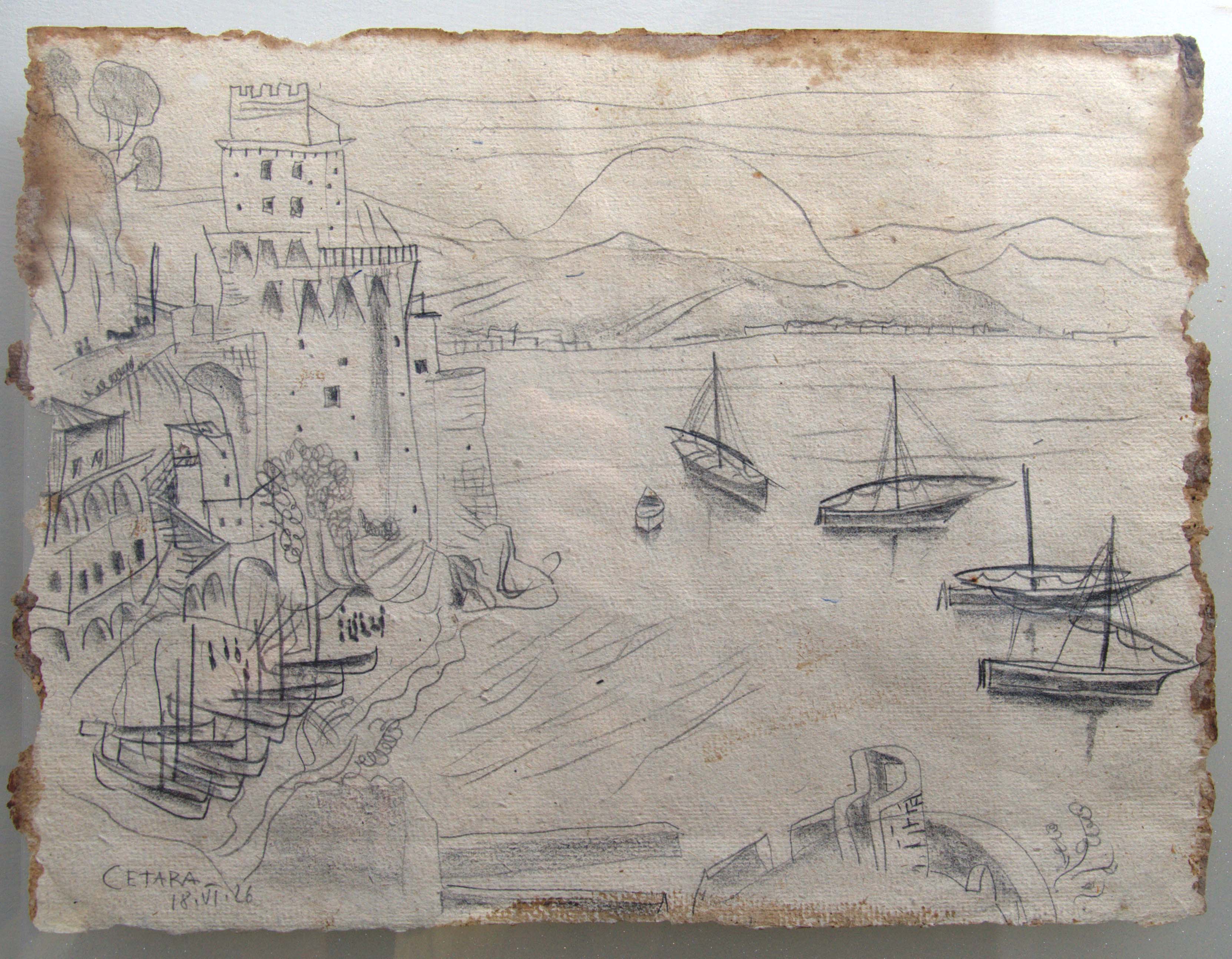 la torre di Cetara e il porto, la torre di Cetara e il porto (dipinto) di Richard Dölker - arte XX secolo in Costiera Amalfitana (prima metà XX)