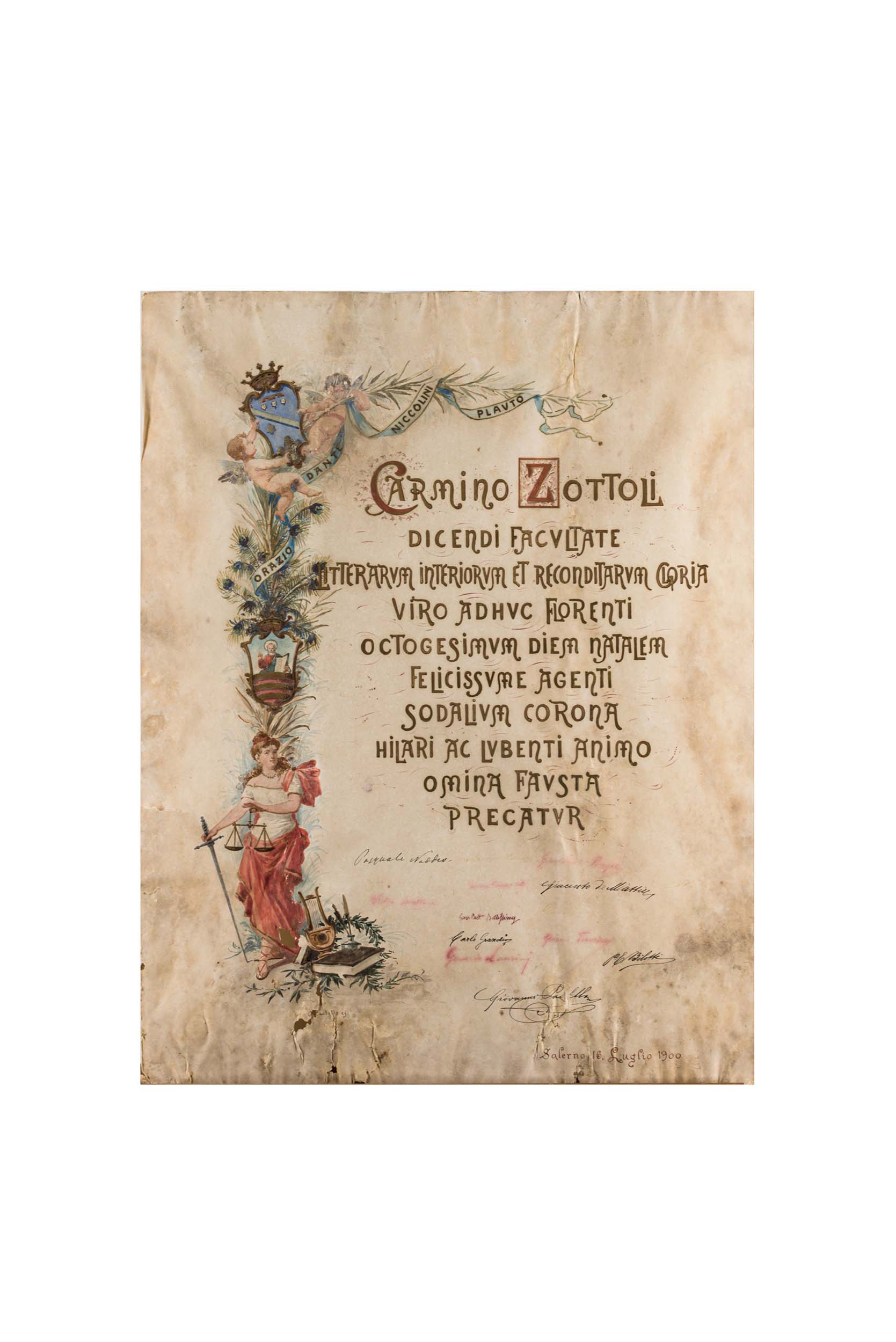 Attestato Carmine Zottoli, Attestato Carmine Zottoli (dipinto) di ignoto di ambito campano (attribuito) - ambito campano (inizio 1900)