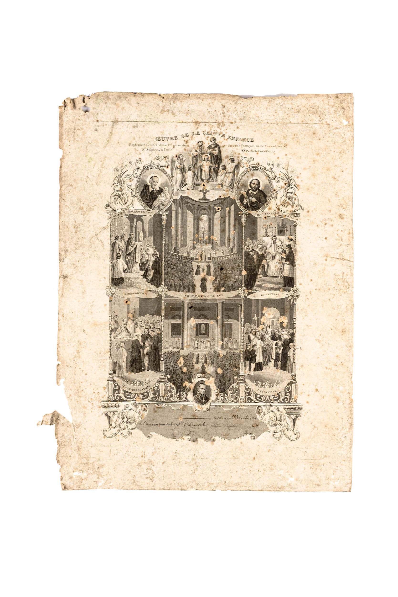 Attestato di battesimo, Attestato di battesimo (stampa) di ignoto di ambito campano (attribuito) - ambito campano (XIX)