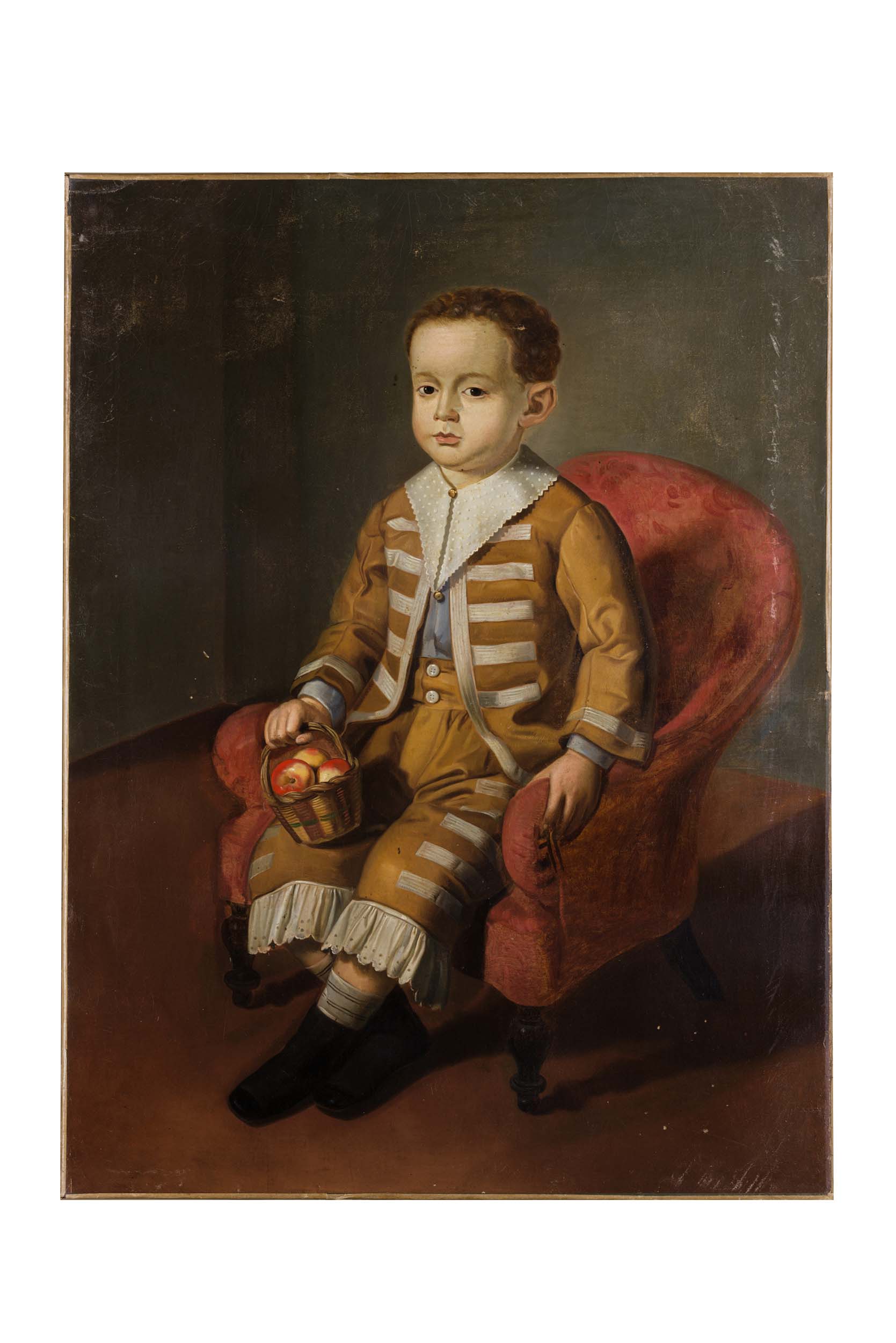 Bambino con cesta di frutta (famiglia Pinto?), Bambino con cesta di frutta (famiglia Pinto?) (dipinto) di ignoto, ambito campano - ambito Italia meridionale (seconda metà XIX)