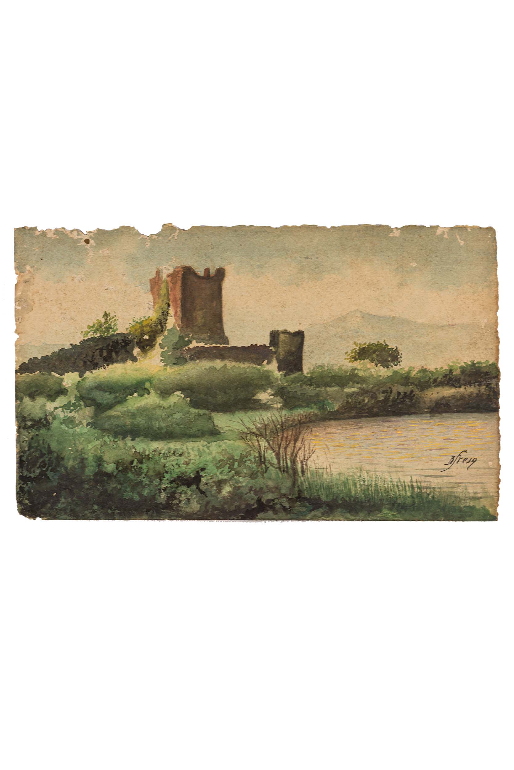 Torre sul lago, Torre sul lago (dipinto) di B. Fresa (attribuito) - ambito campano (prima metà XX)