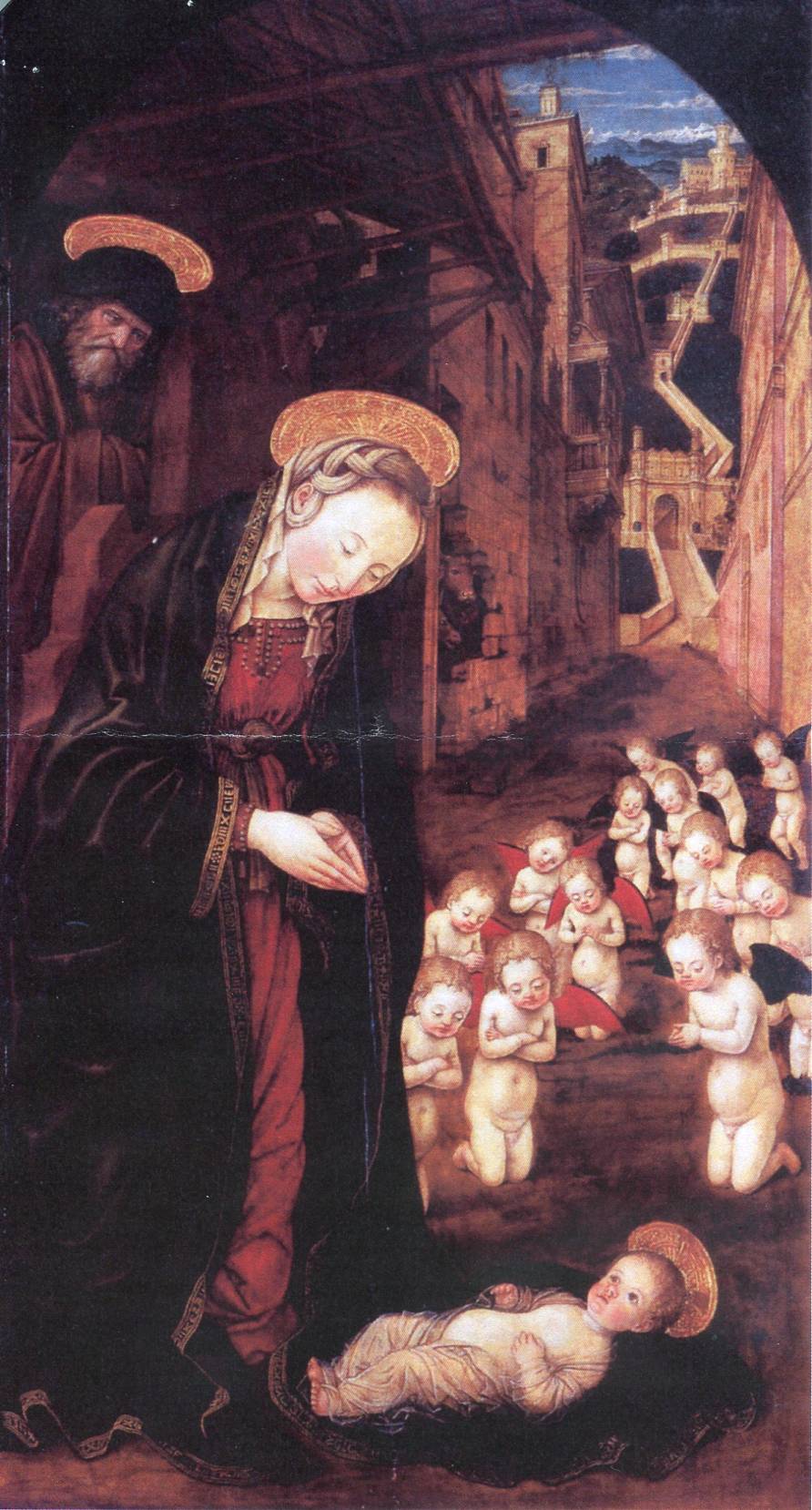 Adorazione del Bambino (dipinto, opera isolata) di Spanzotti Giovanni Martino il Giovane (sec. XV)