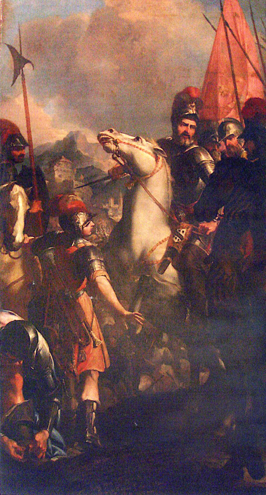 Girolamo Barbarigo soccorre Breno assediata (dipinto, opera isolata) - ambito veneto (inizio sec. XVIII)