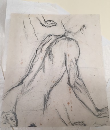 Studio di nudo maschile per il disegno "Beata solitudo sola beatitudo" (disegno, opera isolata) di Boccioni Umberto (sec. XX)