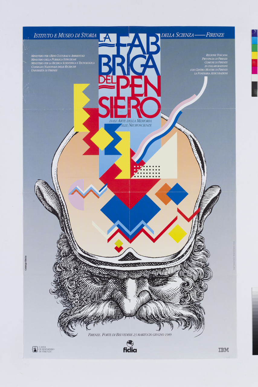 figure geometriche escono dalla testa di un uomo (manifesto) di Maoloni Piergiorgio (XX)