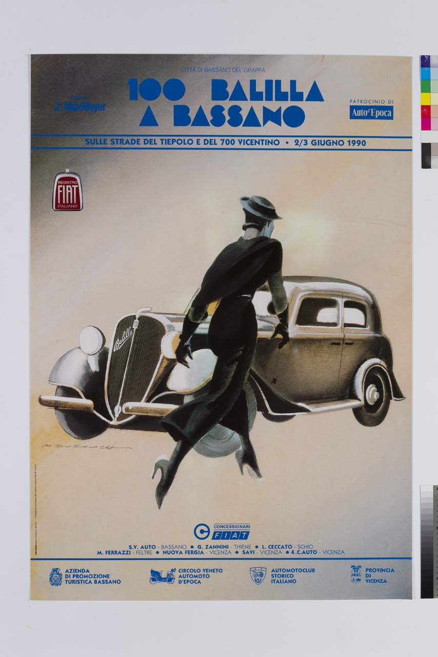 riproduzione di manifesto di Marcello Dudovich con donna che cammina verso un'automobile (manifesto) di Dudovich Marcello (XX)