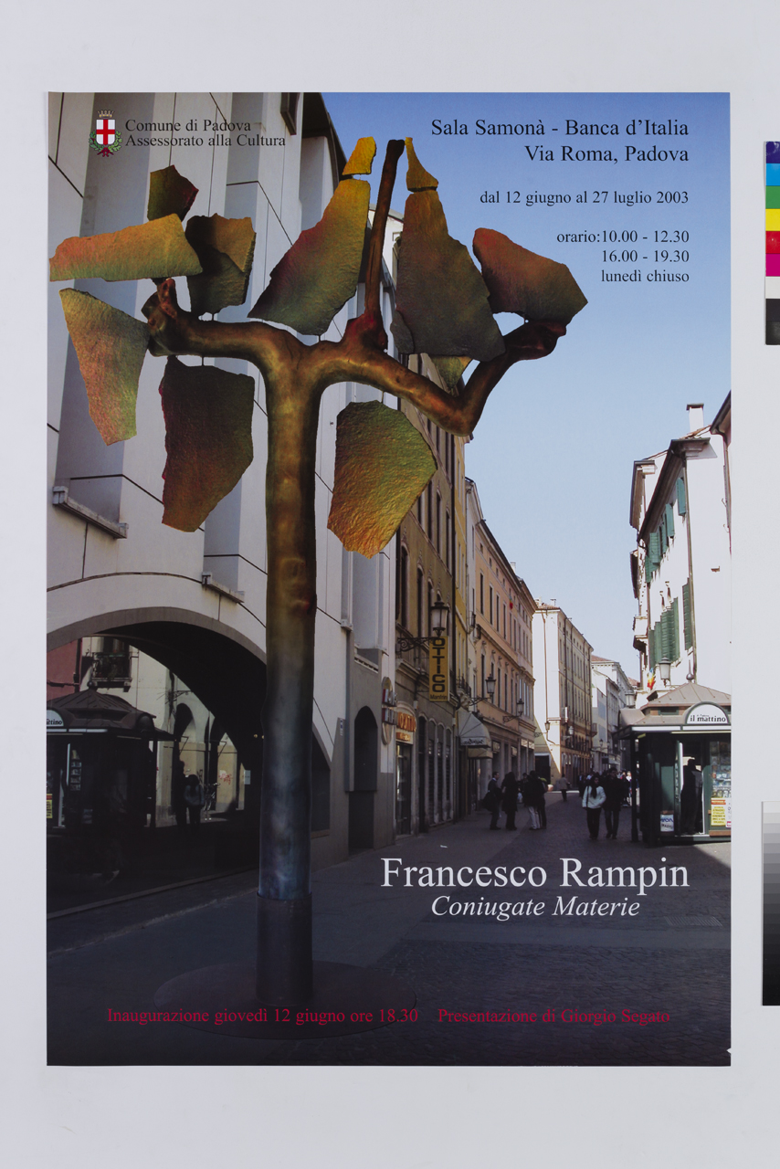 veduta di Via Roma a Padova con scultura di Francesco Rampin (manifesto) - ambito veneto (XXI)