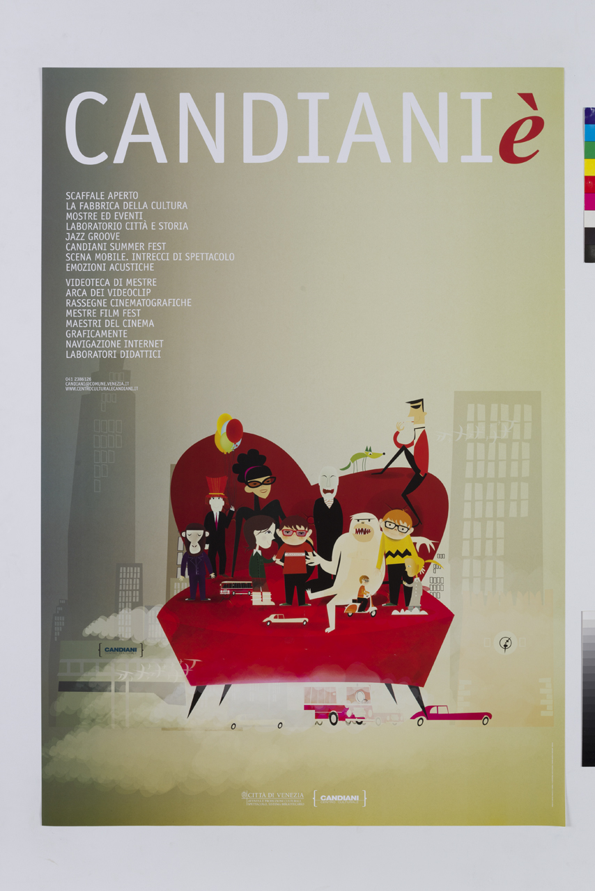 personaggi seduti su un divano sullo sfondo di una città (manifesto) di Codrino Francesca, Schiavon Lucio (XXI)