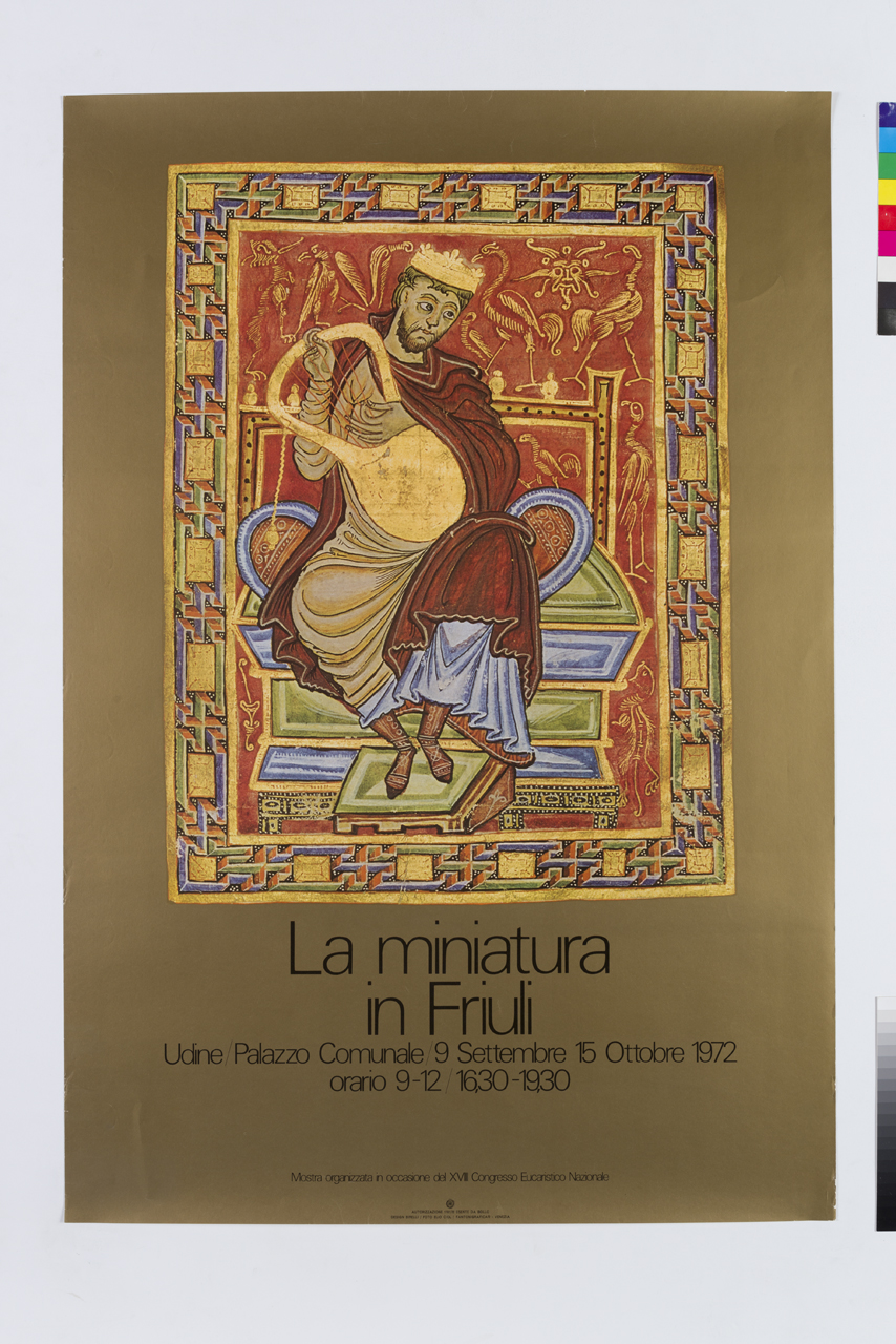 miniatura medievale con raffigurazione di Re Davide (manifesto) di Birelli Diego (XX)