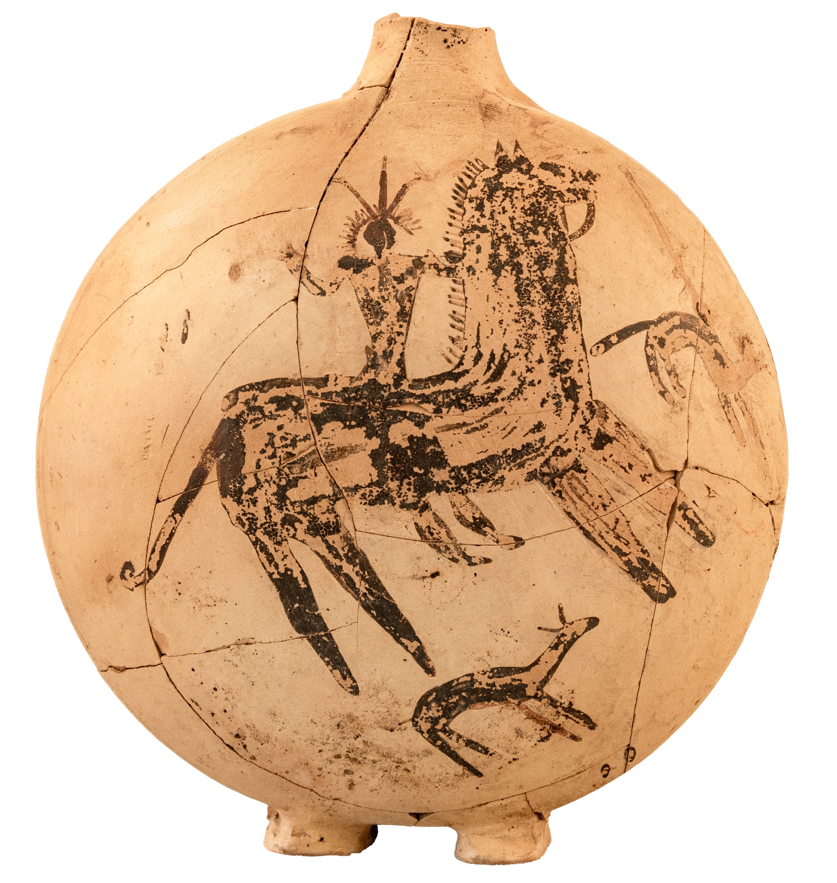 Cavaliere; caccia; animali; zoomachia (fiasca) - Ambito daunio (fine/ inizio SECOLI/ V a.C./ IV a.C)