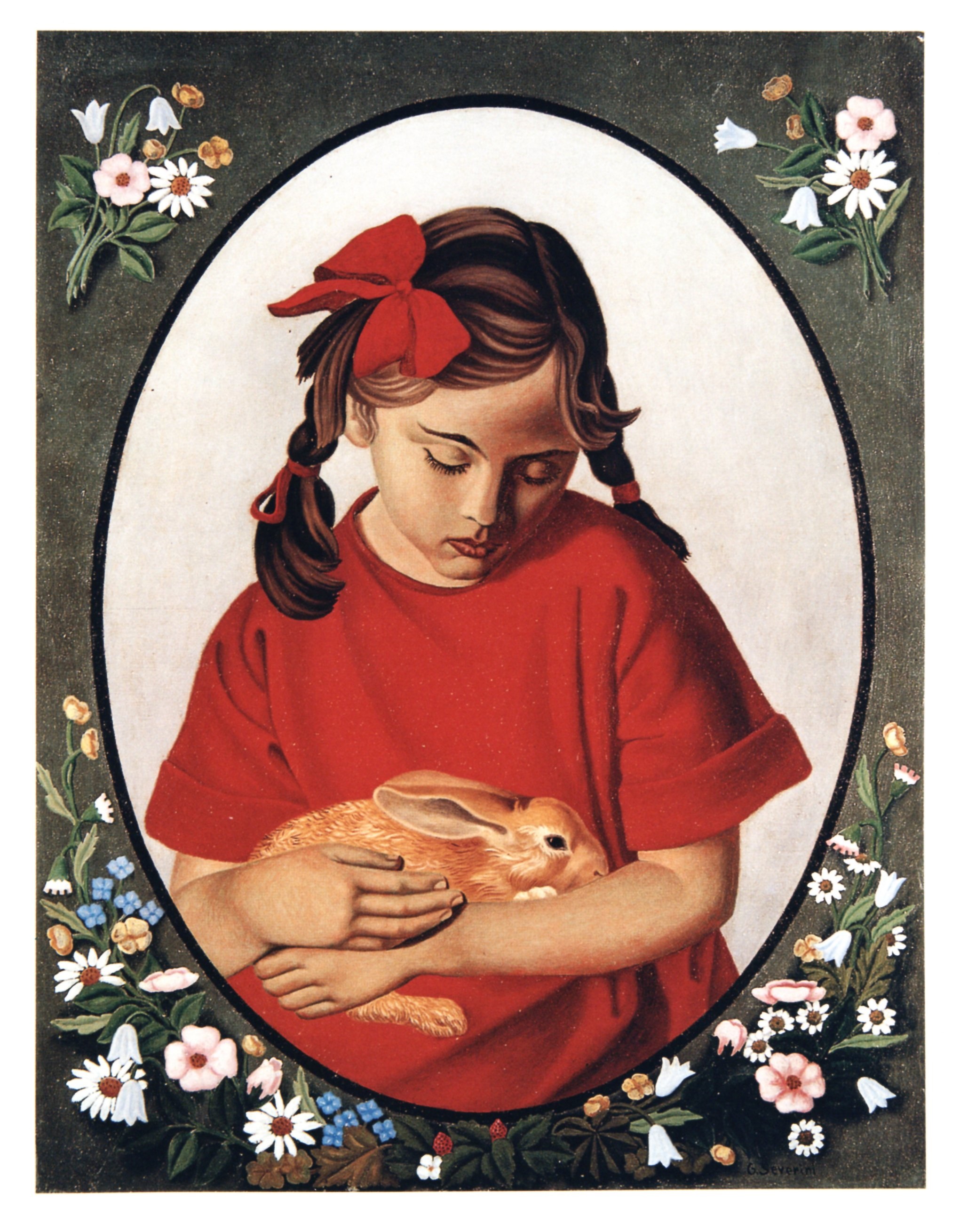 La fillette au lapin, Bambina con un coniglio (dipinto) di Severini Gino (prima metà XX)
