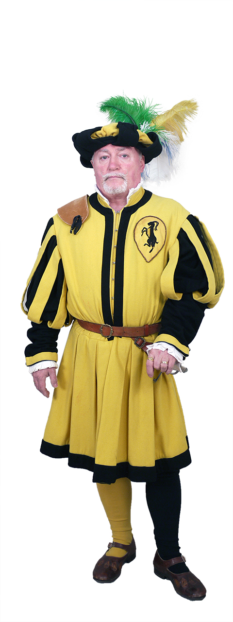 Bandieraio dell'Arte dei Beccai (Costume maschile del Corteo Storico della Repubblica Fiorentina/ Bandieraio dell'Arte dei Beccai, Costume confezionato per fini di rievocazione storica, ABBIGLIAMENTO E ORNAMENTI DEL CORPO/ VESTIMENTI) di Sartoria Parigi (laboratorio)