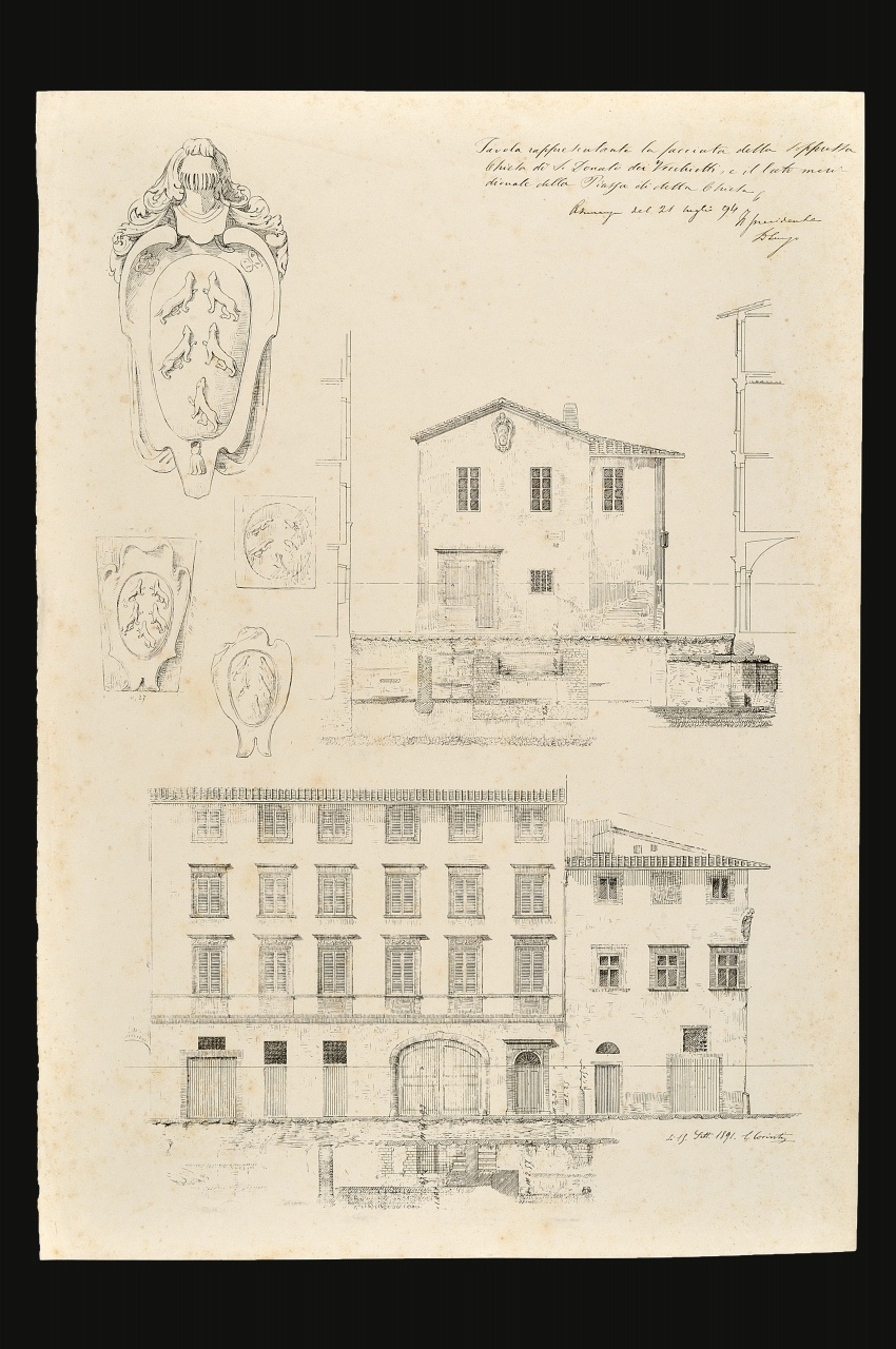 Prospetti dell'ex chiesa di S. Donato dei Vecchietti (stampa) di Corinti Corinto - ambito fiorentino (fine sec. XIX)