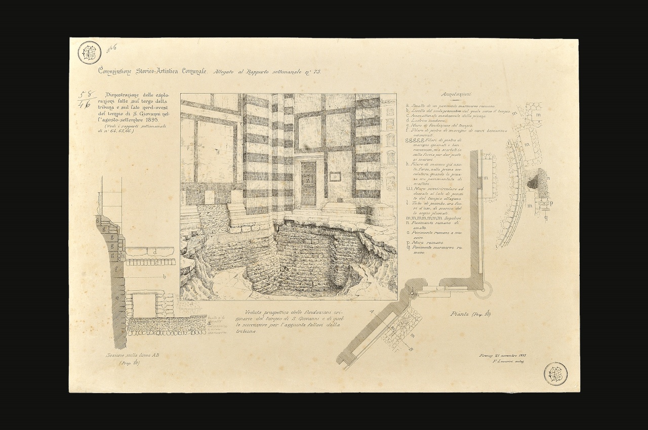 Rilievo degli scavi condotti sotto il Battistero di Firenze (stampa) di Lucarini Fabrizio (fine sec. XIX)