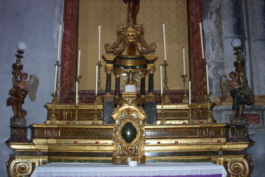 motivi decorativi a volute, motivi decorativi vegetali, motivi decorativi a finto marmo (altare) - ambito siciliano (prima metà XVIII)