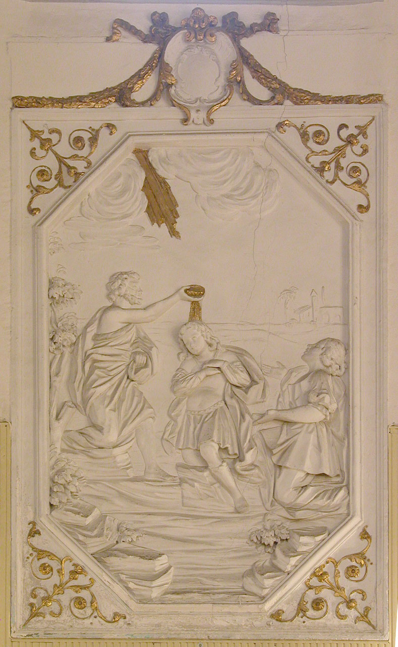 storie della vita di San Vito, stemma, ghirlanda (rilievo) - ambito siciliano (inizio XVIII)