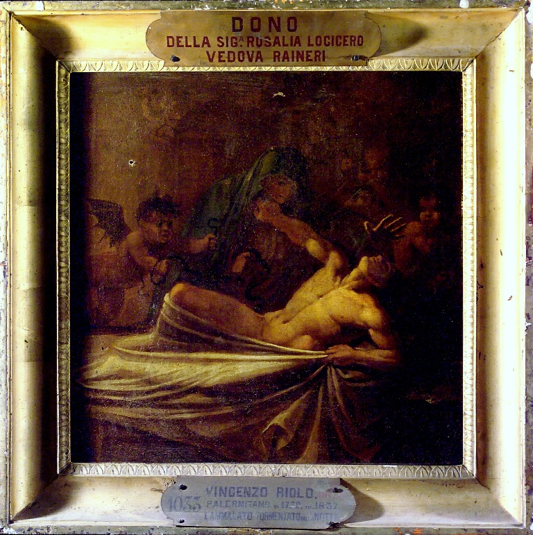L'ammalato tormentato dalla notte, uomo tormentato (dipinto, opera isolata) di Riolo Vincenzo (attribuito) - ambito siciliano (secondo quarto XIX)
