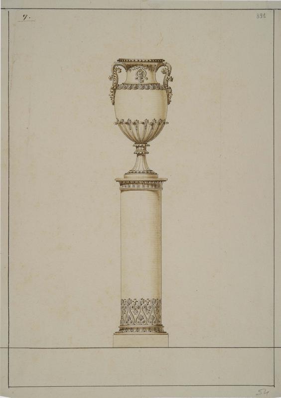 Vaso su piedistallo (disegno) di Bartolini Lorenzo (bottega) (primo quarto XIX)