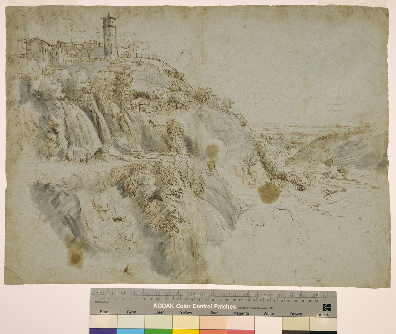 Tivoli, veduta delle cascatelle grandi, Veduta delle cascatelle a Tivoli / Nudo maschile (disegno) di Van Wittel, Gaspar (prima metà XVIII)
